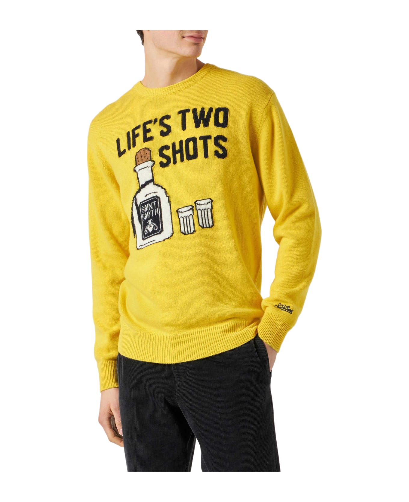 MC2 Saint Barth Man Yellow Sweater With Life
s Two Shots Lettering - unknown