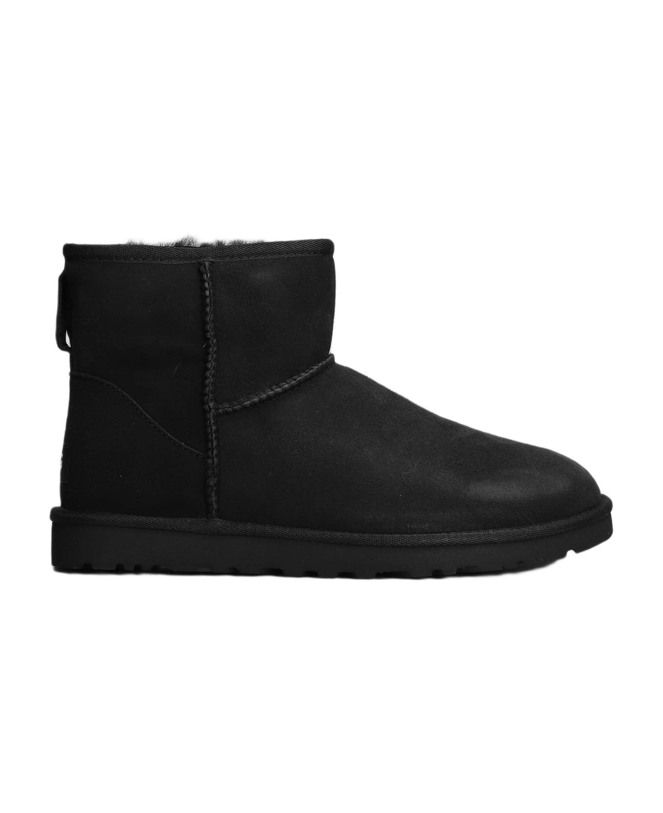 UGG Classic Mini Low Heels Ankle Boots In Black Suede - BLACK