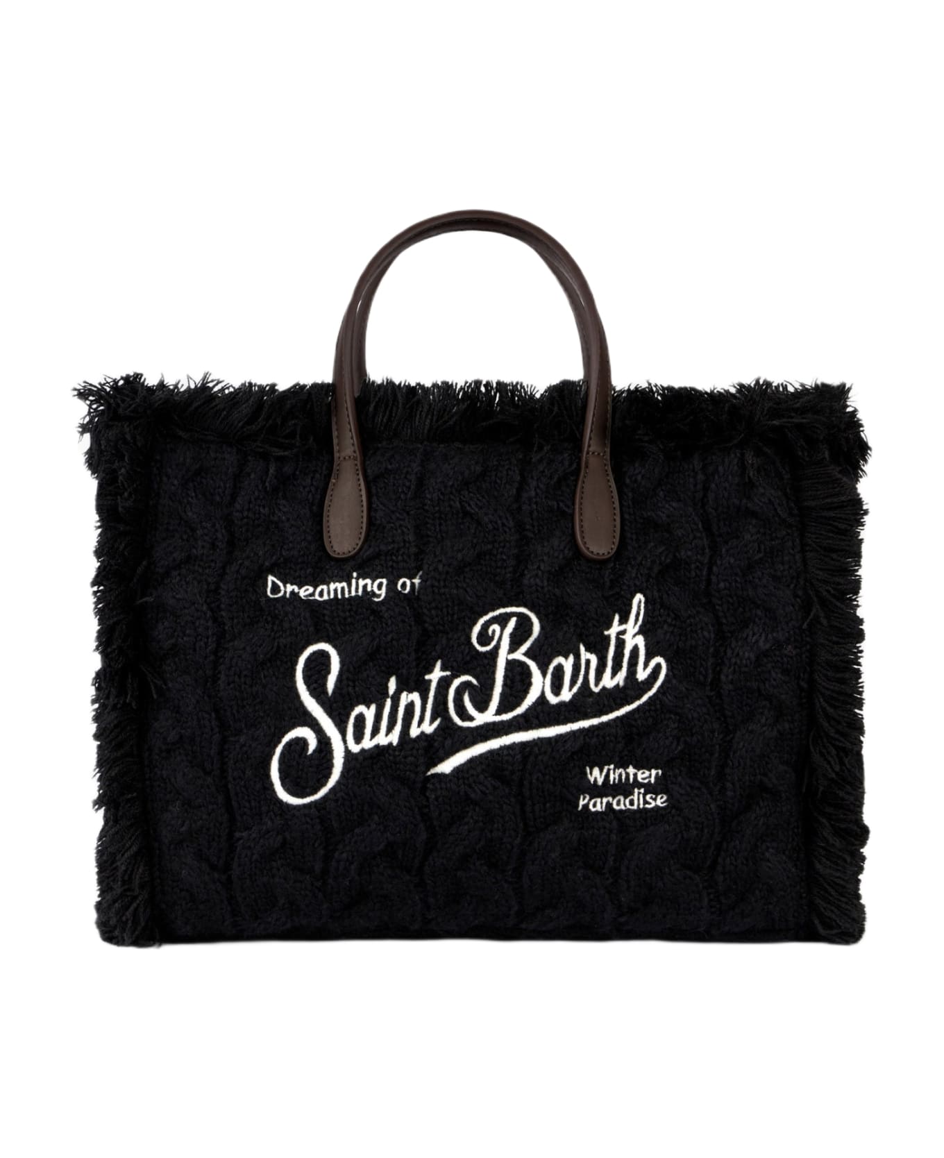 MC2 Saint Barth Braid Tricot Black Colette Handbag With Fringes - BLACK