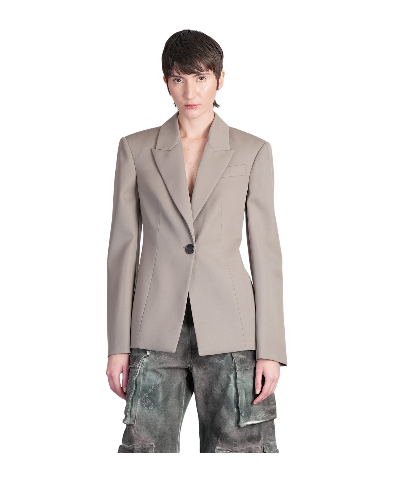 The Attico Blazer In Taupe Wool - taupe