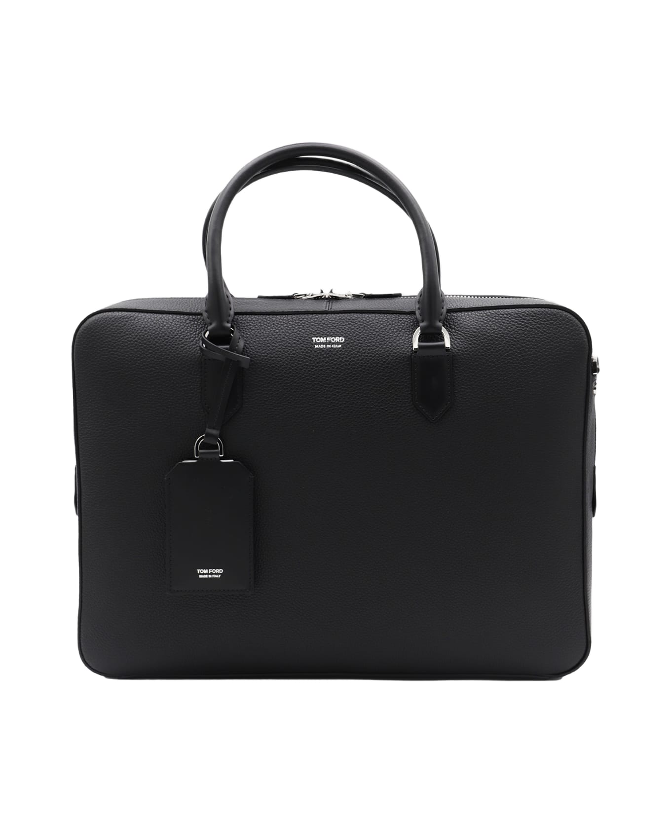 Tom Ford Black Leather Top Handle Bag - BLACK