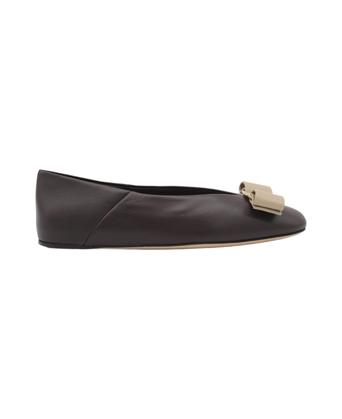 Ferragamo Black Vanna Flats - Stone