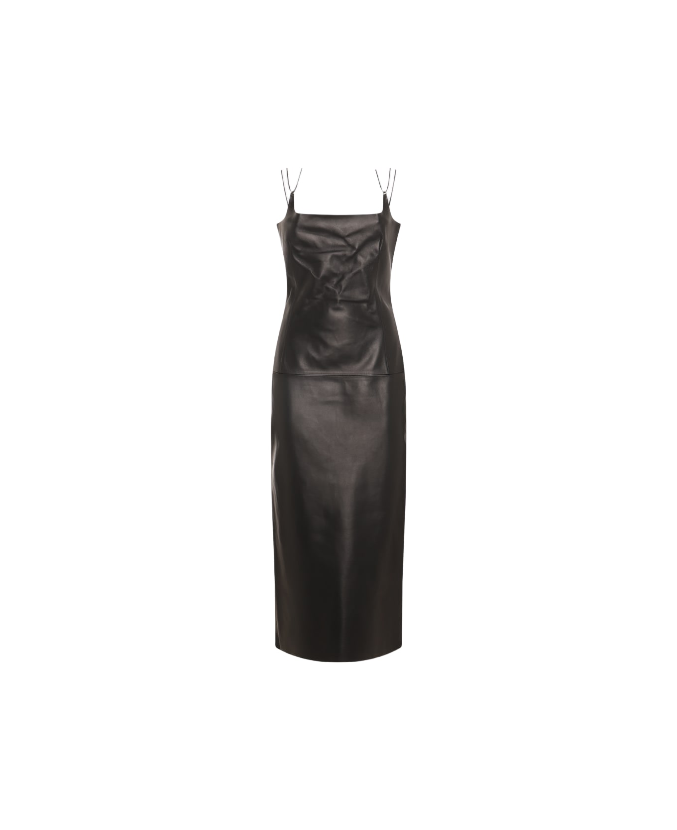 The Attico Black Leather Midi Dress - Black