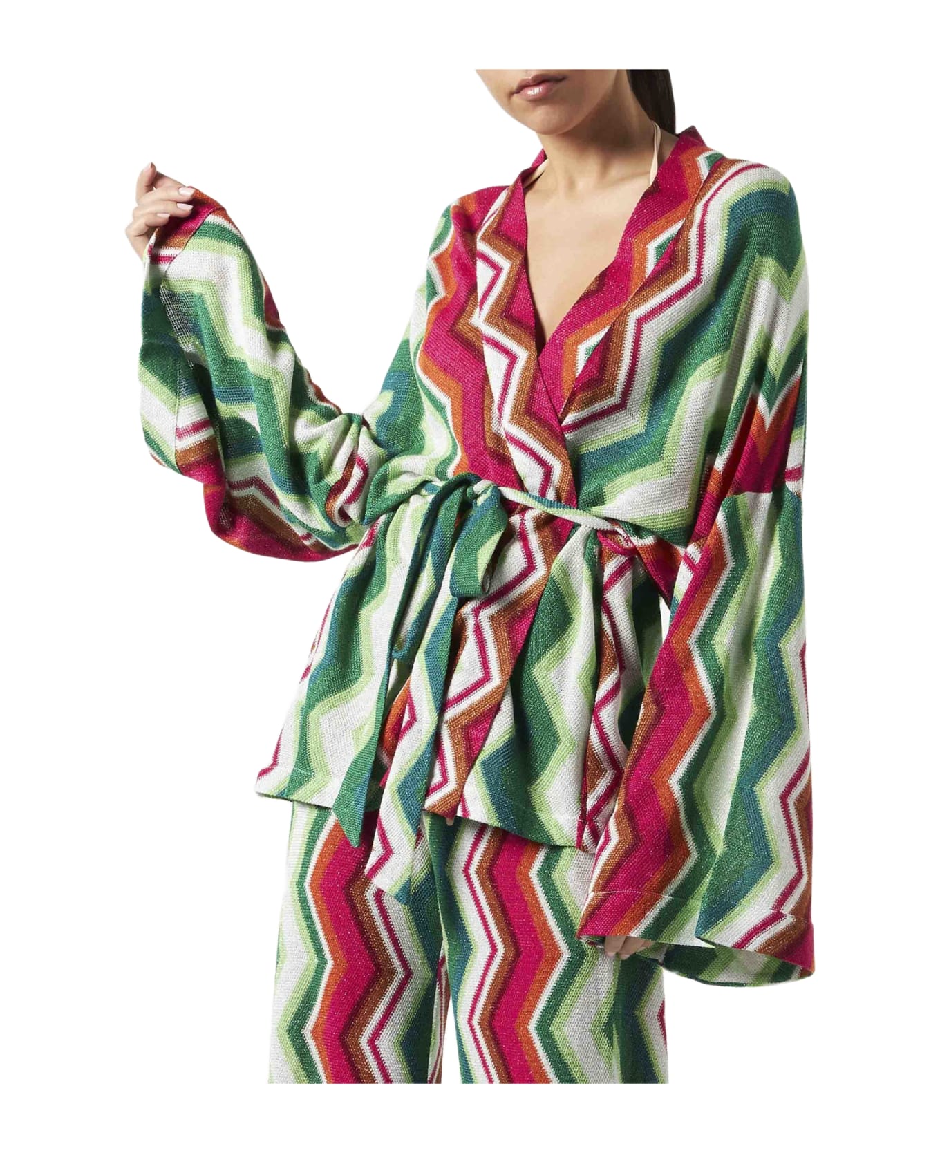 MC2 Saint Barth Chevron Knitted Kimono Cardigan - PINK