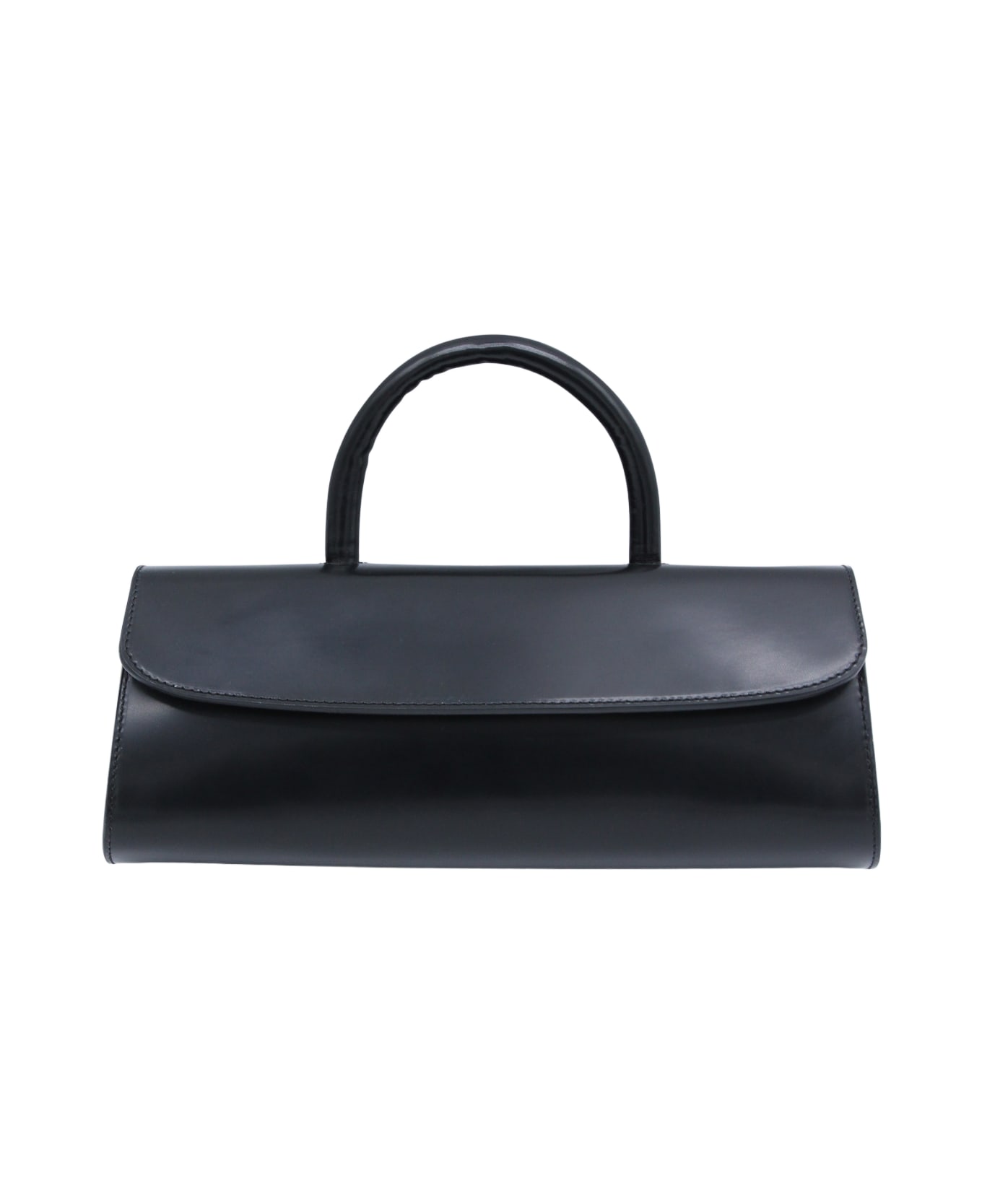 BY FAR Black Mini Longa Semi Patent Leather Top Handle Bag - Black