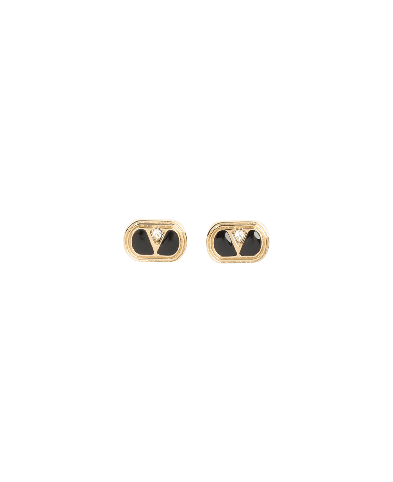 Valentino Garavani Ovalette Metal Earrings - Oro Nero Crystal