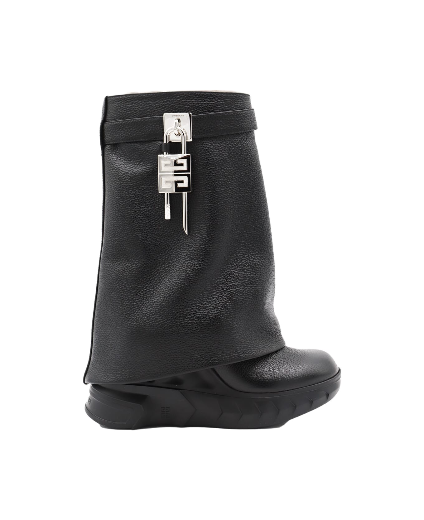 Givenchy Black Leather Shark Lock Biker Boots - Black