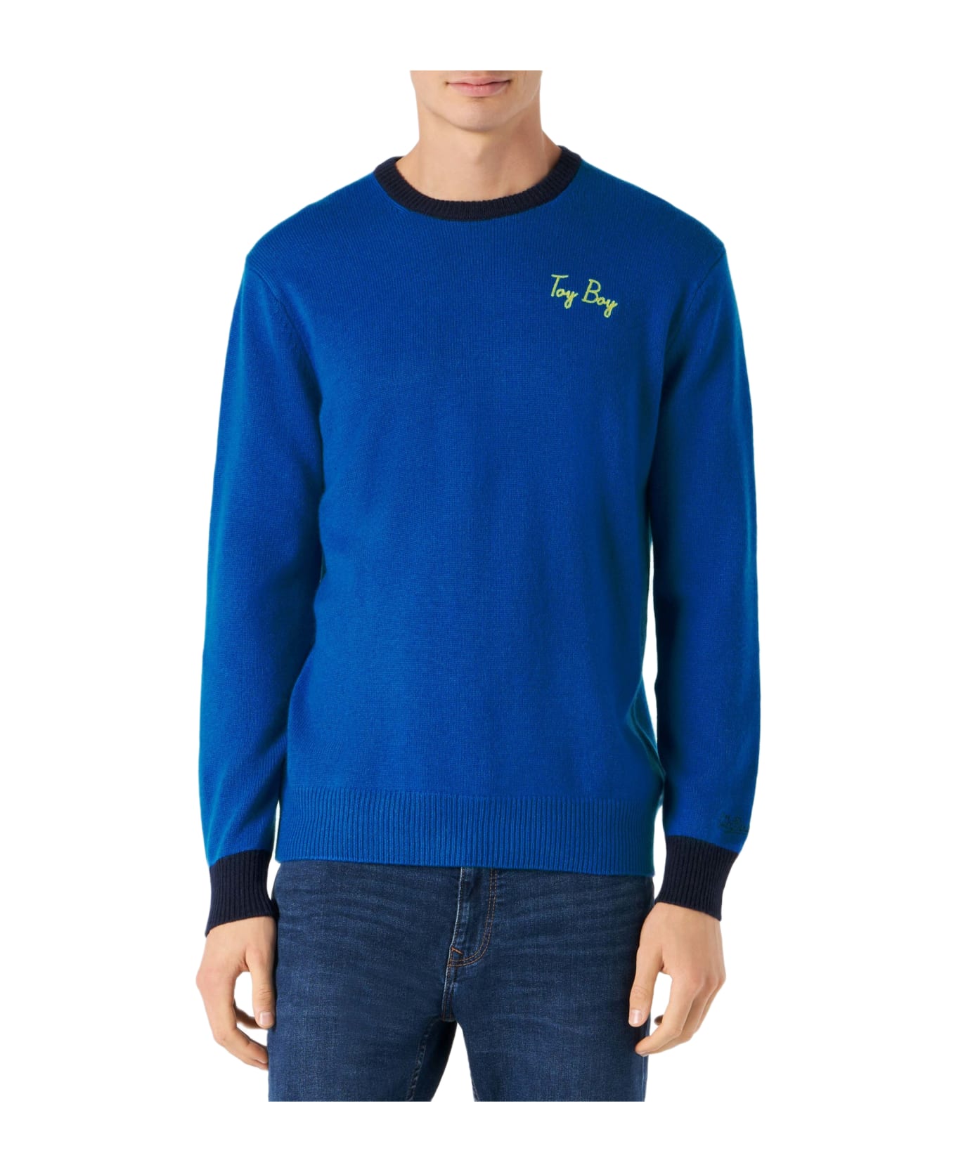 MC2 Saint Barth Crewneck Sweater Heron With Toy Boy Embroidery - BLUE