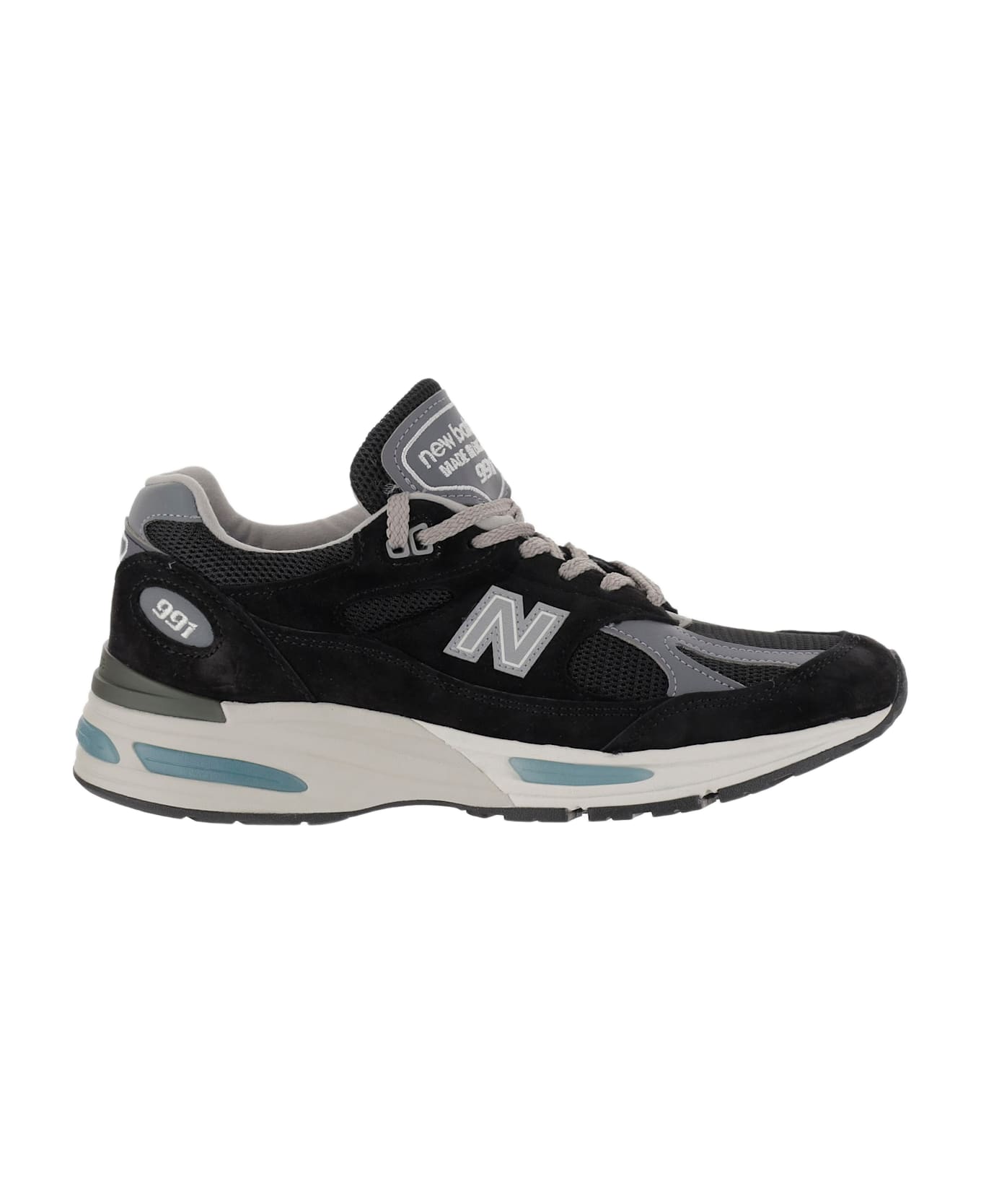 New Balance 991v2 Leather And Mesh Shoes - BLACK/GREY スニーカー