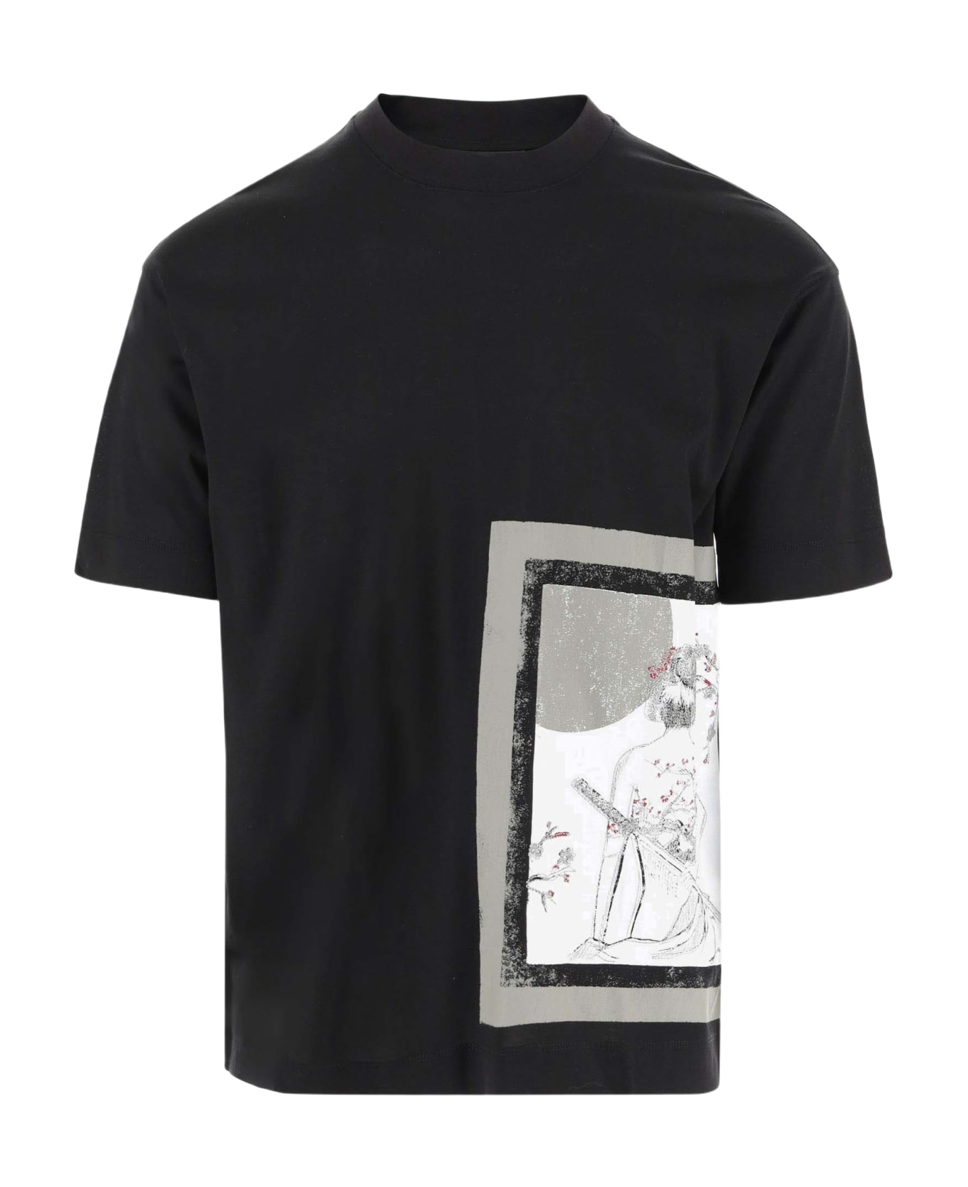 Emporio Armani Cotton Blend T-shirt With Orient Print Asv - Black シャツ