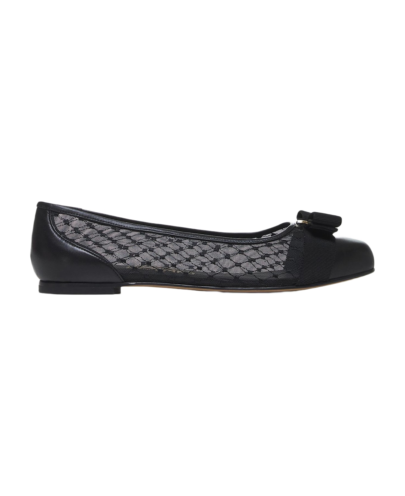Ferragamo Black Mesh Varina Ballet Flats - Black