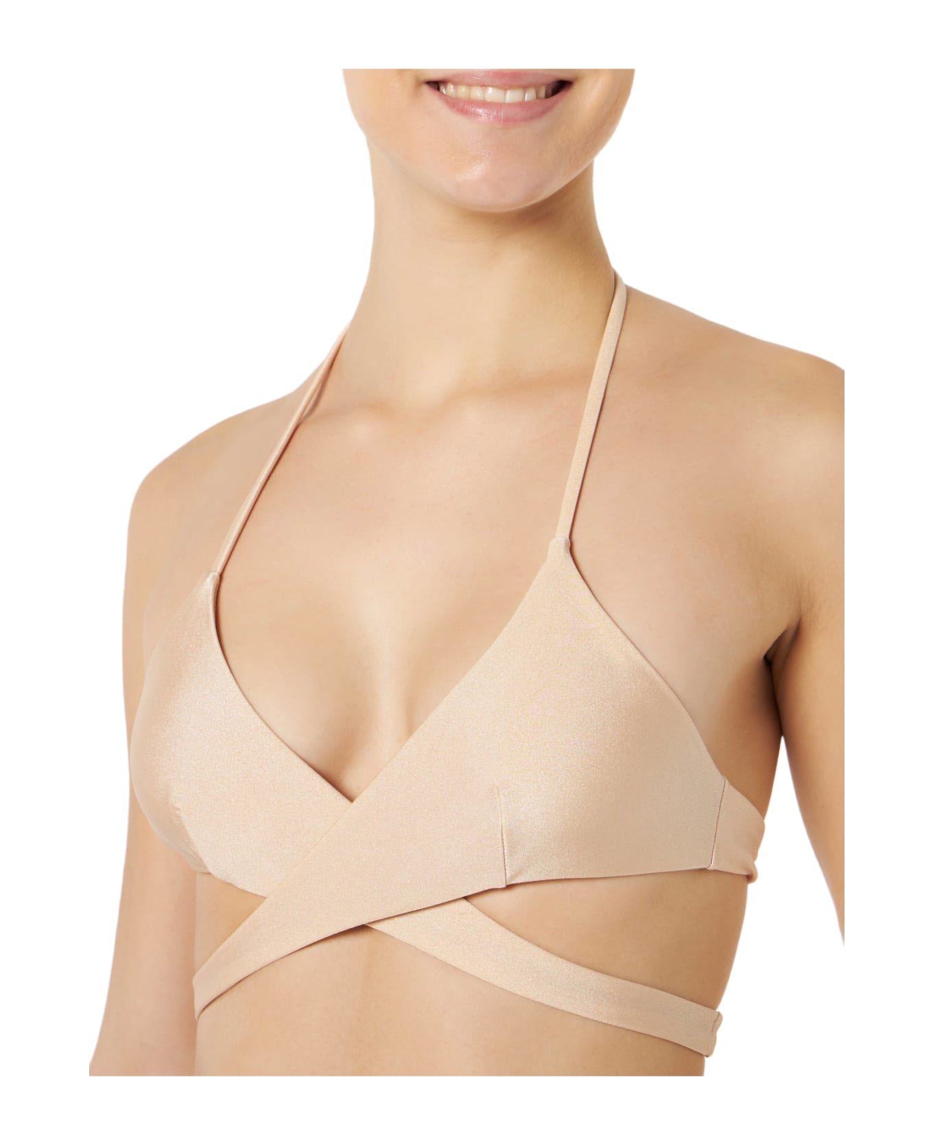 MC2 Saint Barth Woman Shiny Beige Wrap Triangle Top - PINK