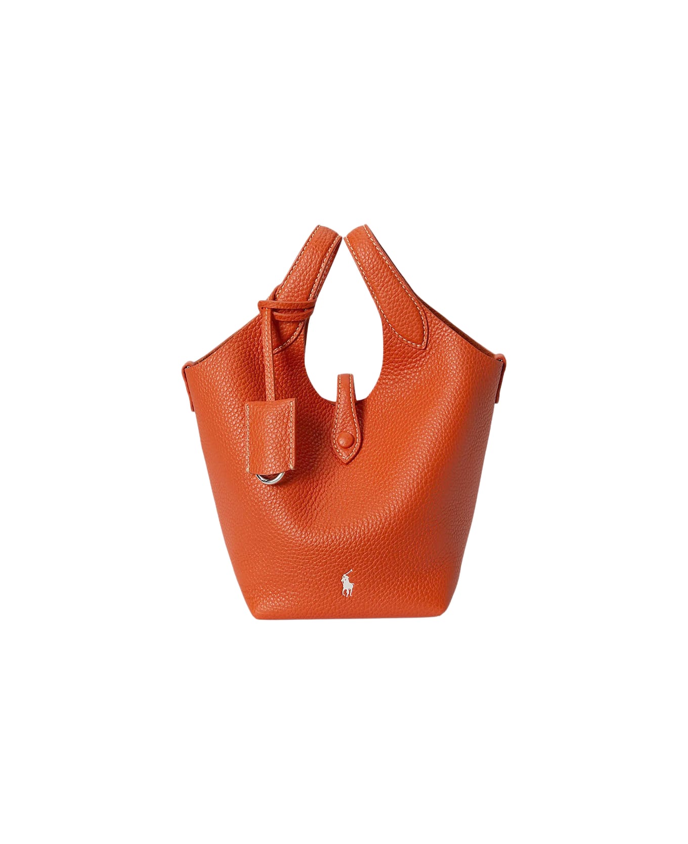 Polo Ralph Lauren Small Polo Play Tote Bag In Hammered Leather - Orange