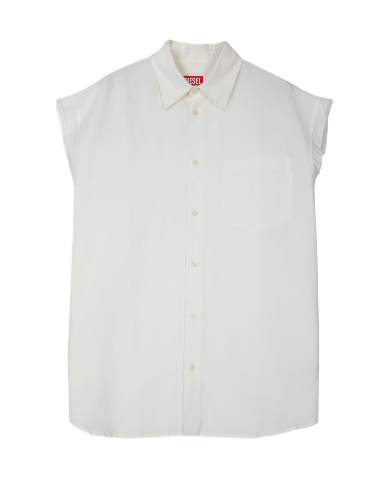 Diesel S-simens White linen blend sleeveless shirt - S-Simens - Bianco