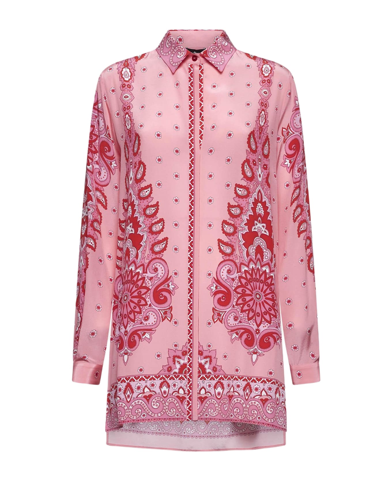 Etro Pink Paisley Print Silk Long Shirt - Pink