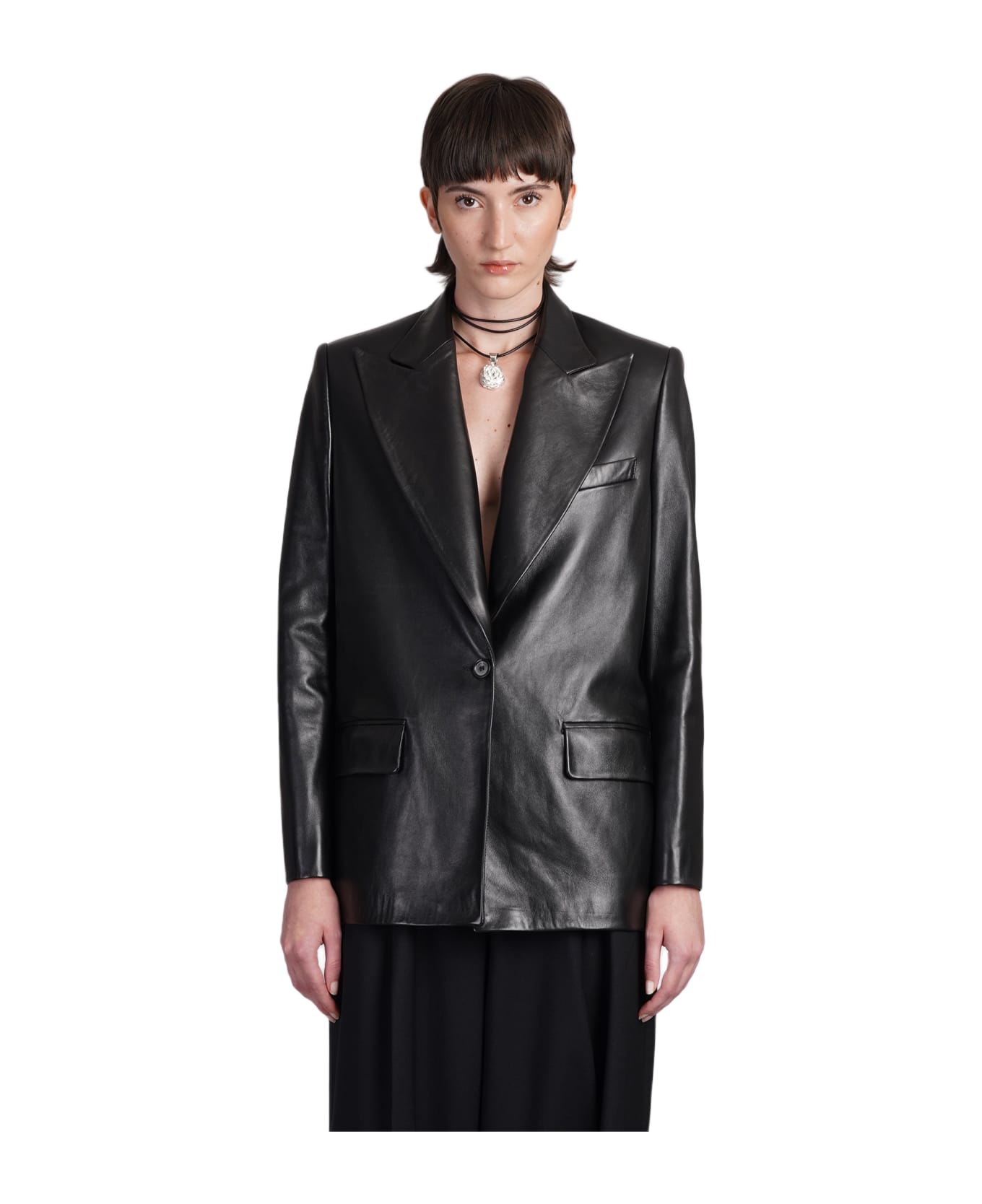 Magda Butrym Blazer In Black Leather - Black
