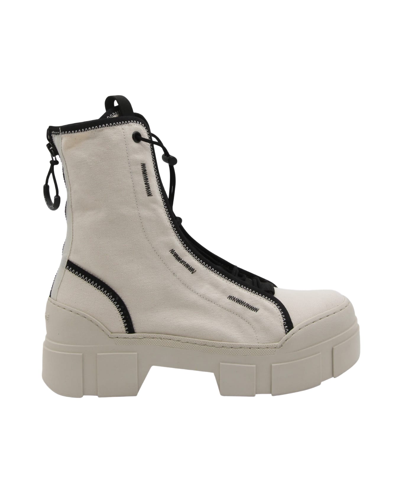 Vic Matié Cream And Black Canvas Combat Boots - Ecru ブーツ