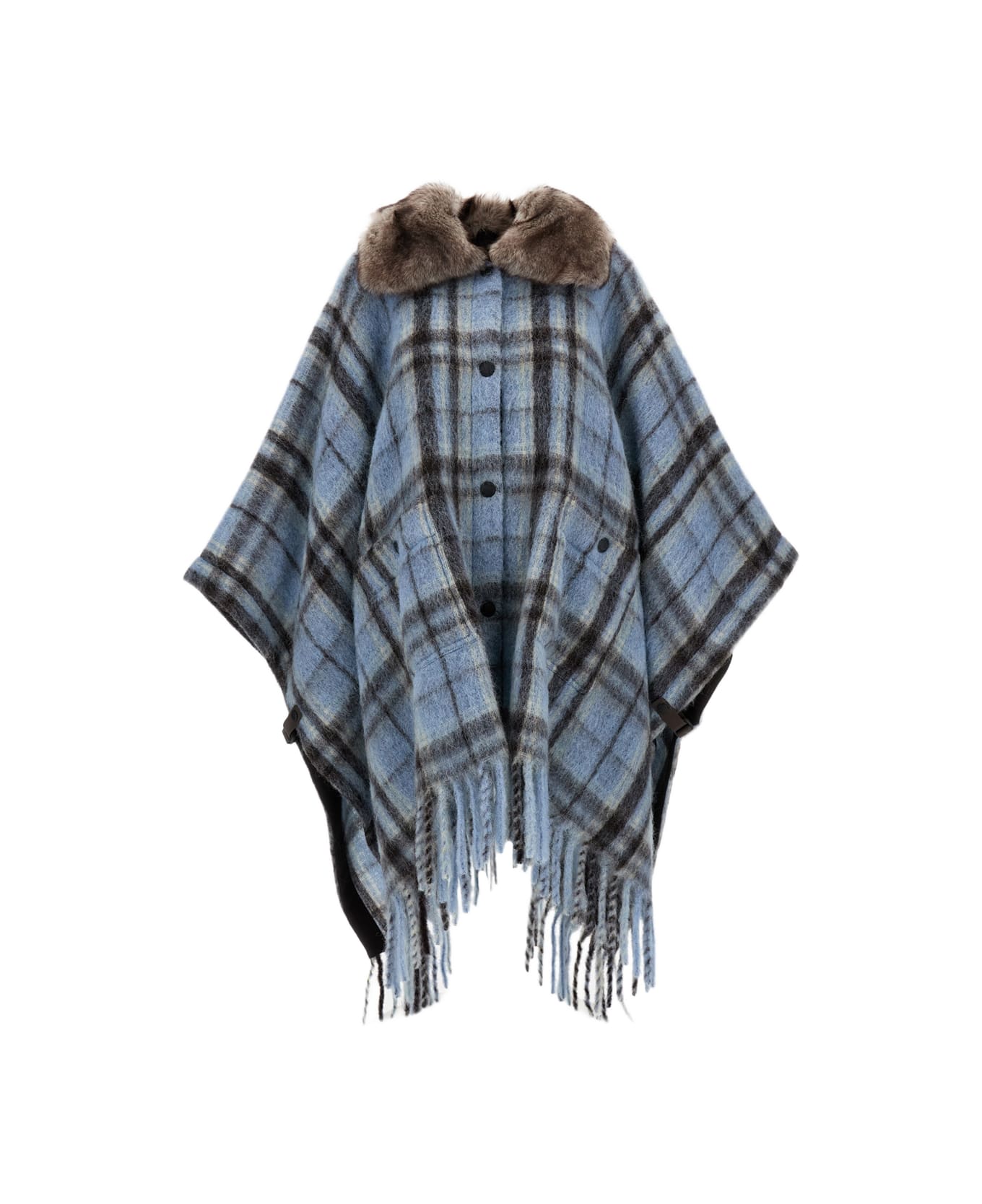 Moncler Grenoble Tartan Wool Cape - Clear Blue