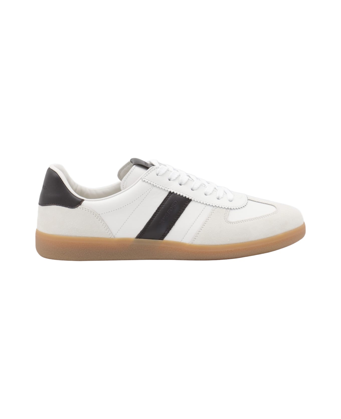 Tom Ford White And Black Leather Sneakers - OPTICAL WHITE/WHITE + AMBER