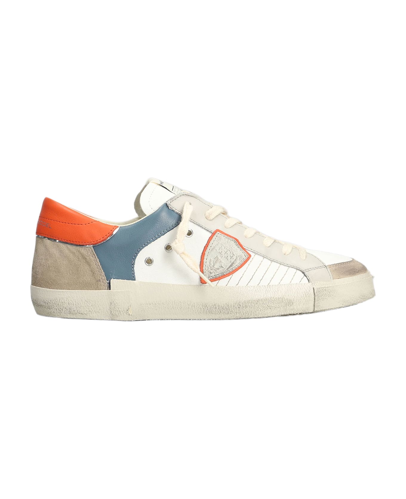 Philippe Model Prsx Low Sneakers In White Suede And Leather - white