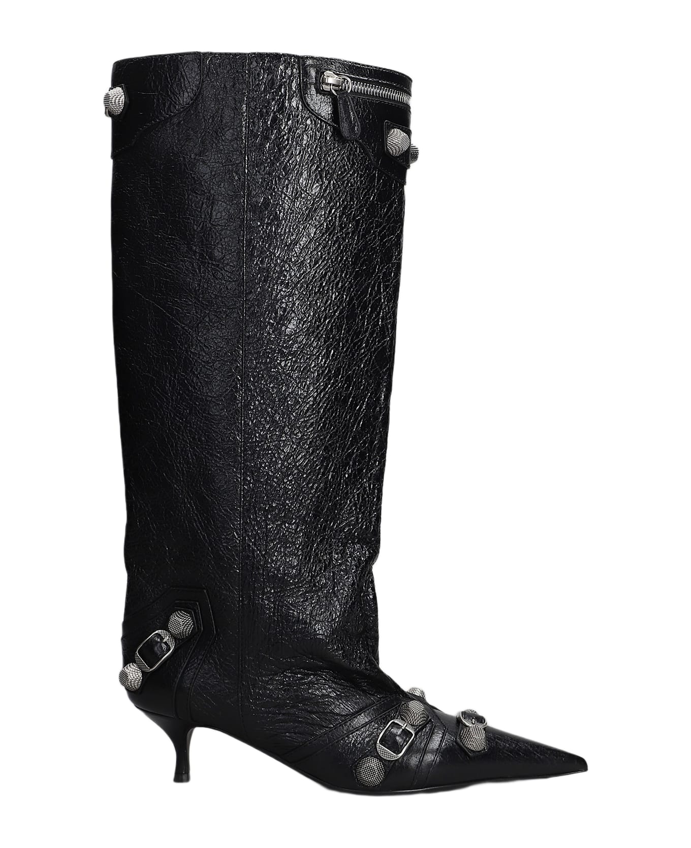 Balenciaga Cagole Wide Boot L50 Low Heels Boots In Black Leather - black