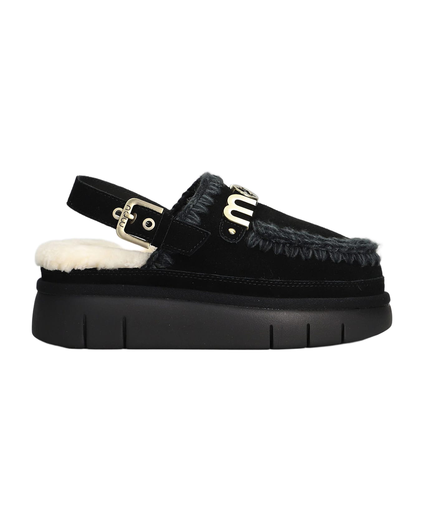 Mou Bounce Clog Slipper-mule In Black Suede - black