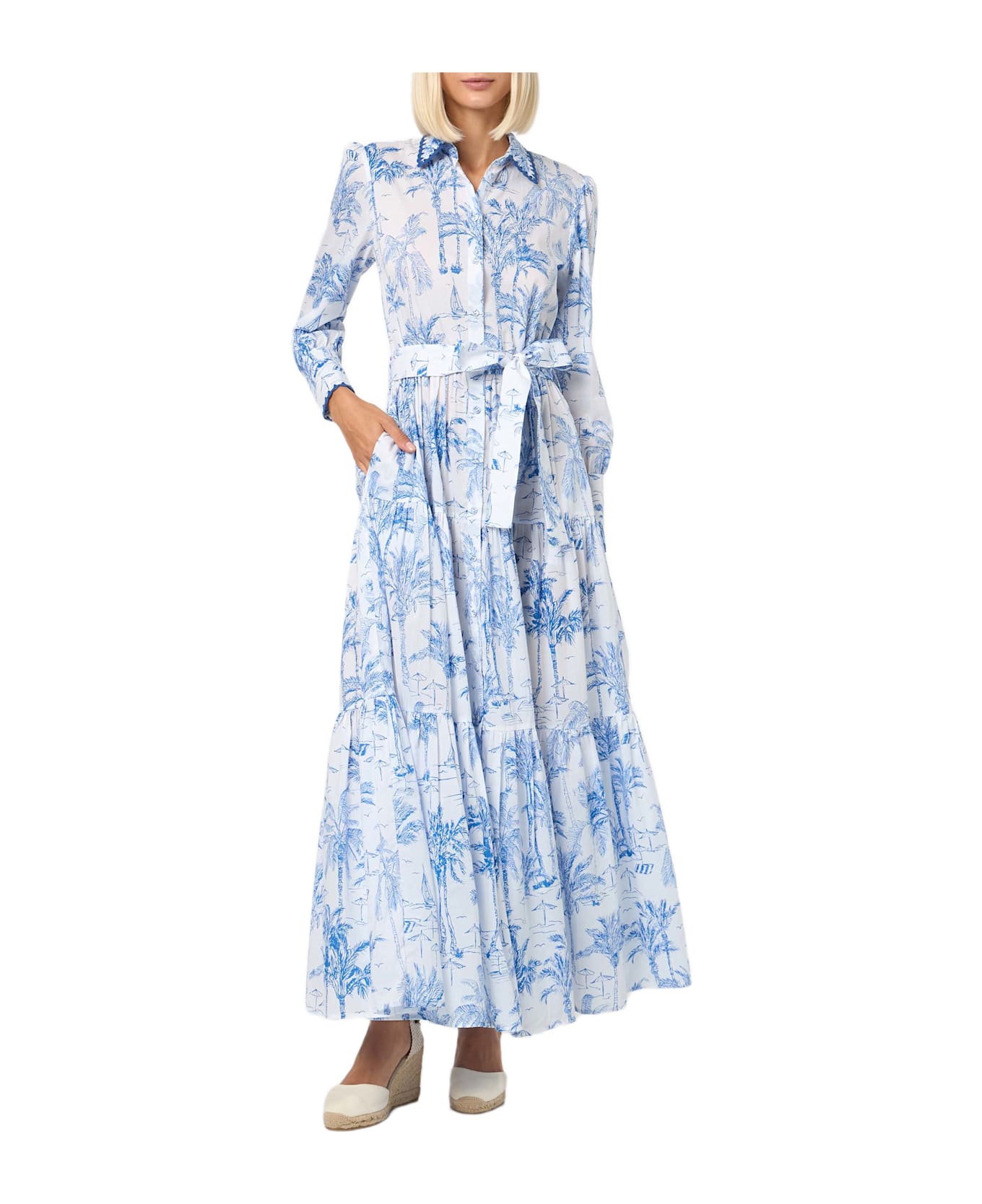 MC2 Saint Barth Woman Long Dress With Toile De Jouy Print - WHITE