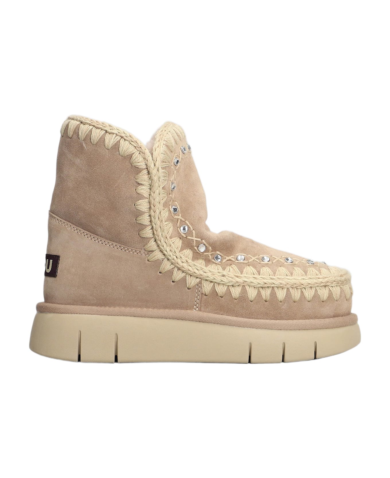 Mou Bounce Boot High Heels Ankle Boots In Camel Suede - Camel