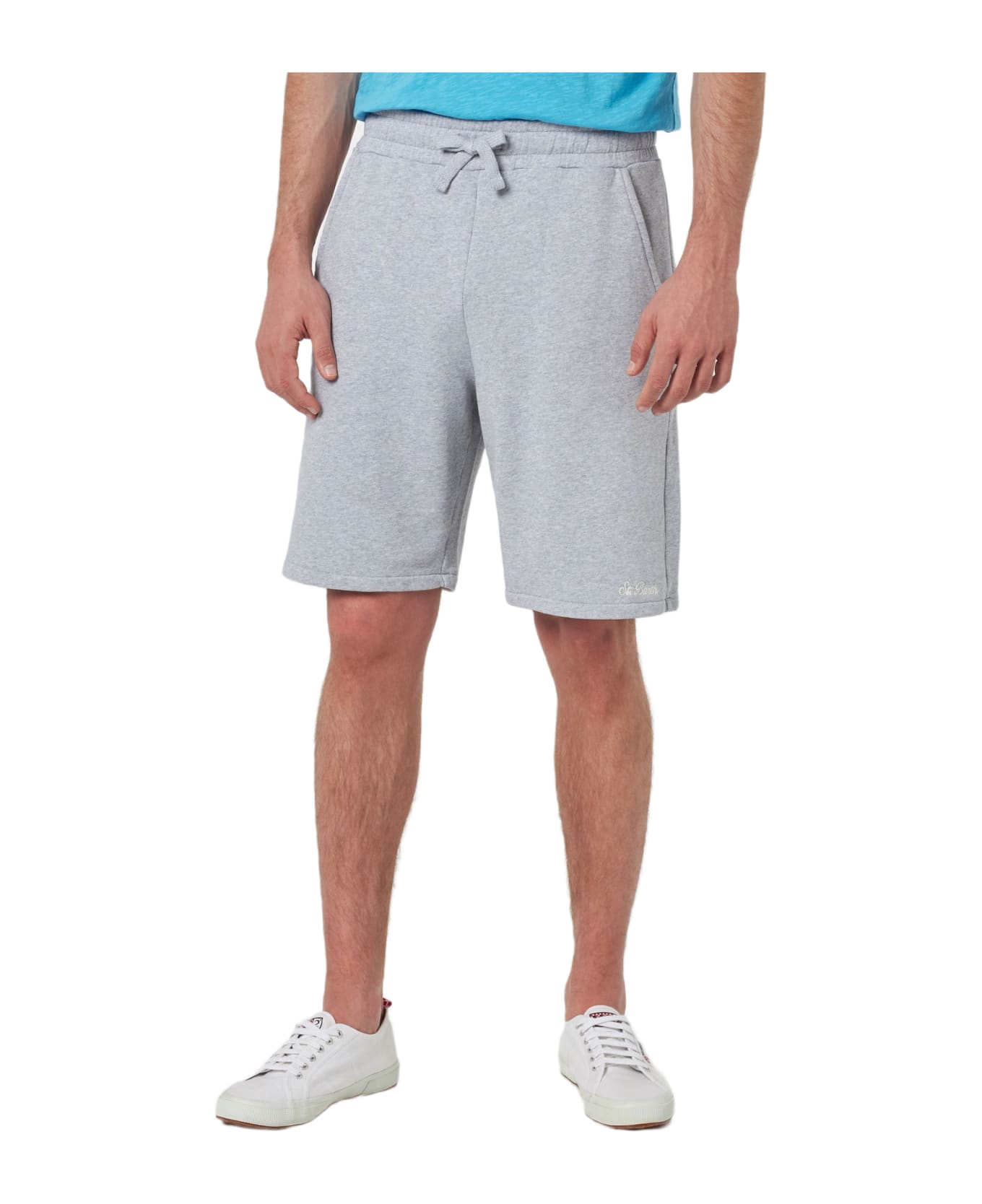 MC2 Saint Barth Man Mélange Grey Cotton Fleece Bermuda Shorts Randle - GREY