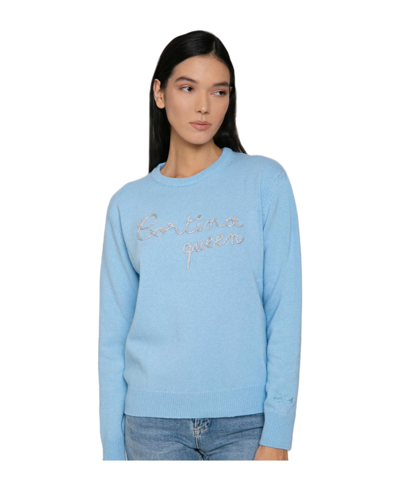 MC2 Saint Barth Woman Sweater With Cortina Queen Embroidery - BLUE