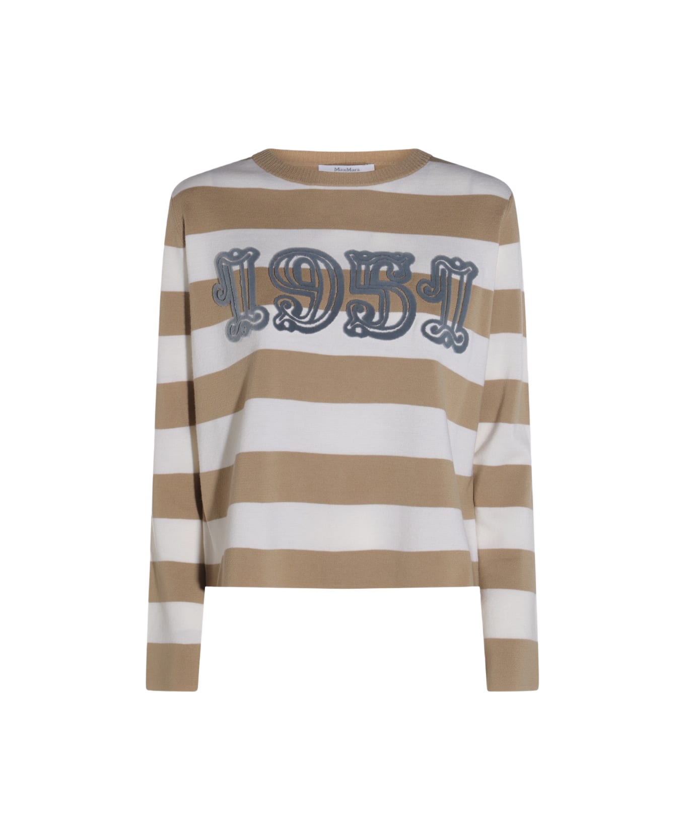 Max Mara White And Beige Wool Kmitwear - White