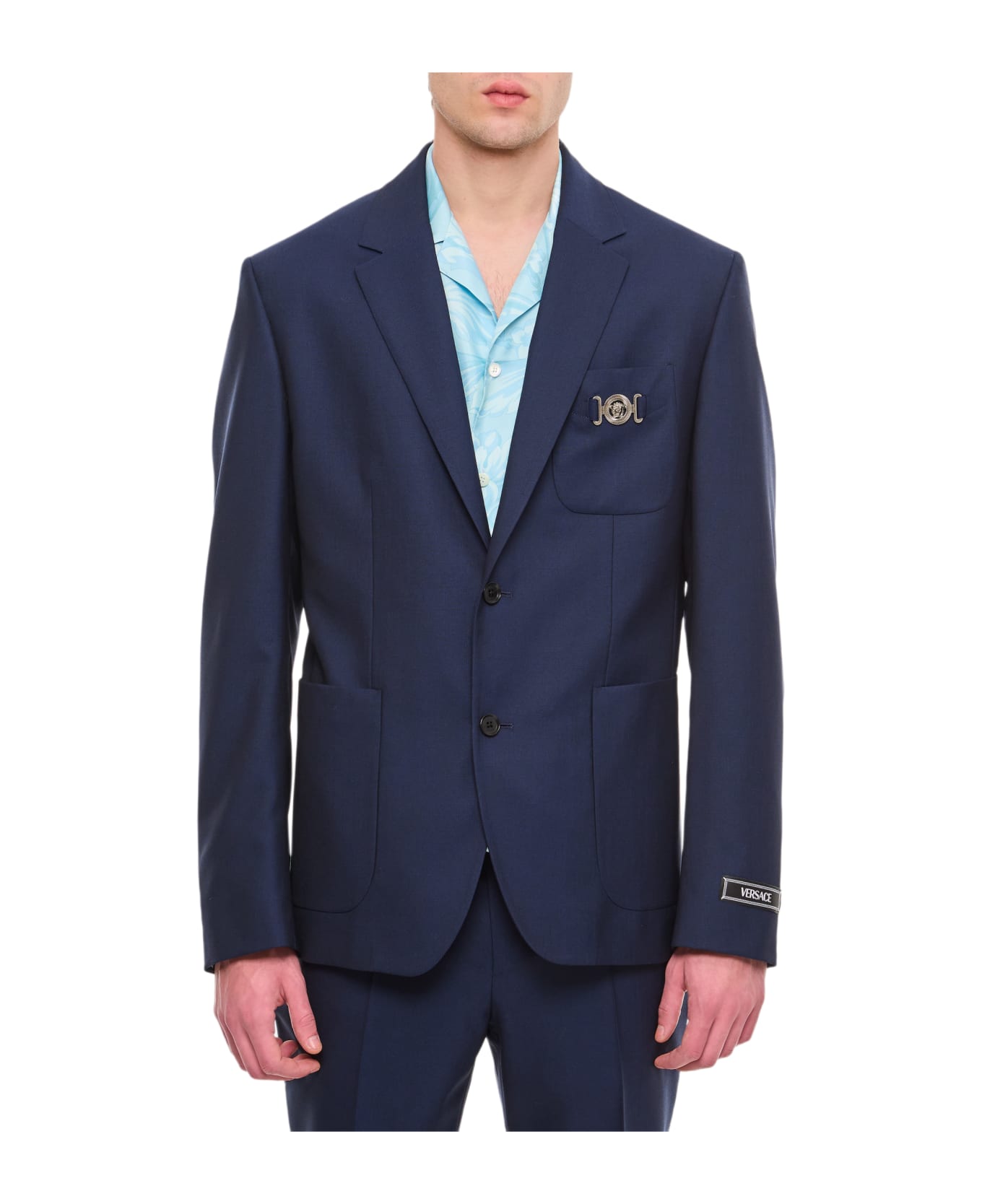 Versace Formal Jacket Wool Canvas Fabric - Blue