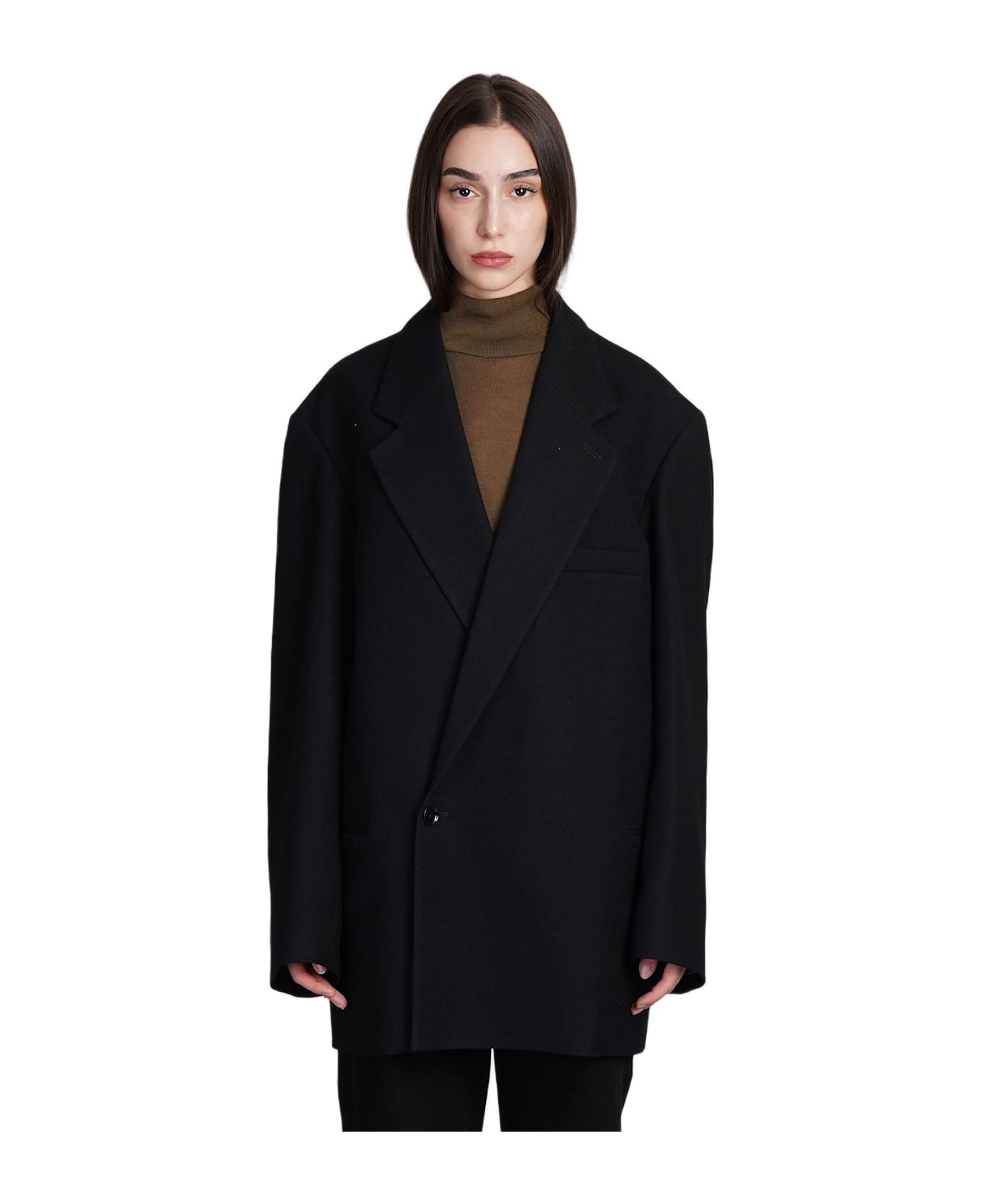 Lemaire Coat In Black Wool - black