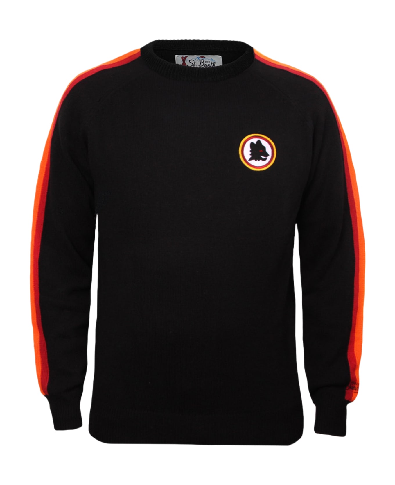 MC2 Saint Barth Man Crewneck Sweater With Roma Patch | As Roma Special Edition - BLACK
