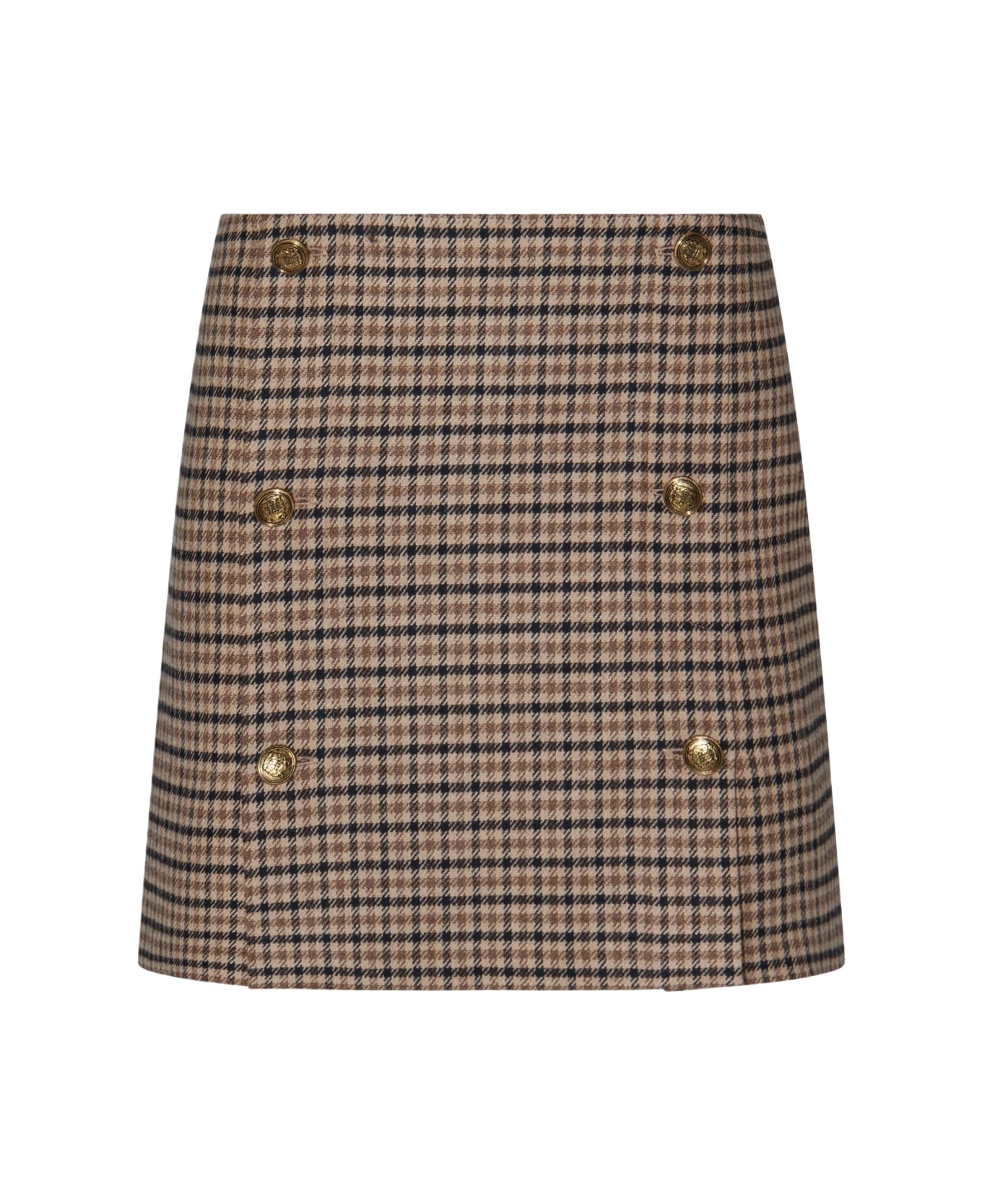 TwinSet Beige Wool Skirt - SMALL CHECK CAMMELLO/NERO
