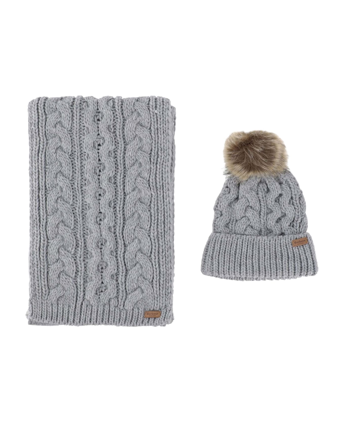 Barbour Acrylic Fabric Scarf And Hat Set - Grey