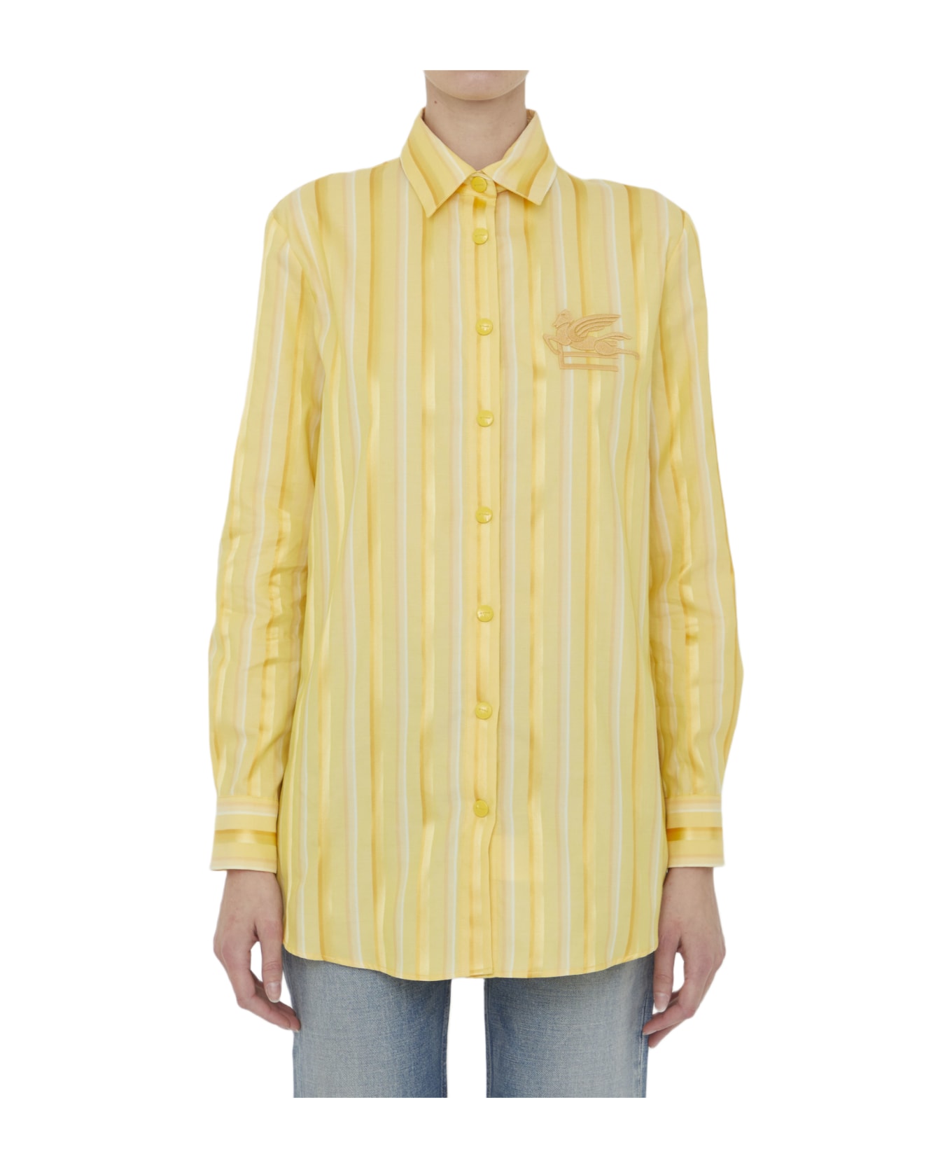 Etro Striped Shirt With Pegaso - Yellow & Orange