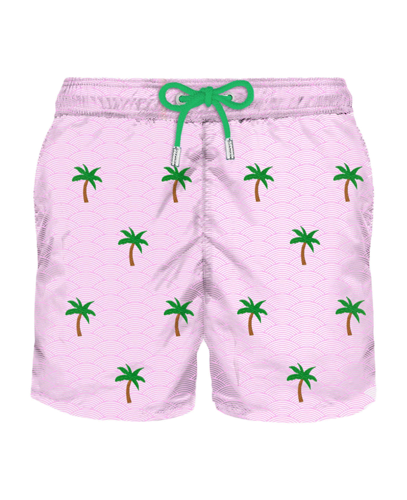 MC2 Saint Barth Man Light Fabric Swim Shorts With Palm Embroidery - PINK