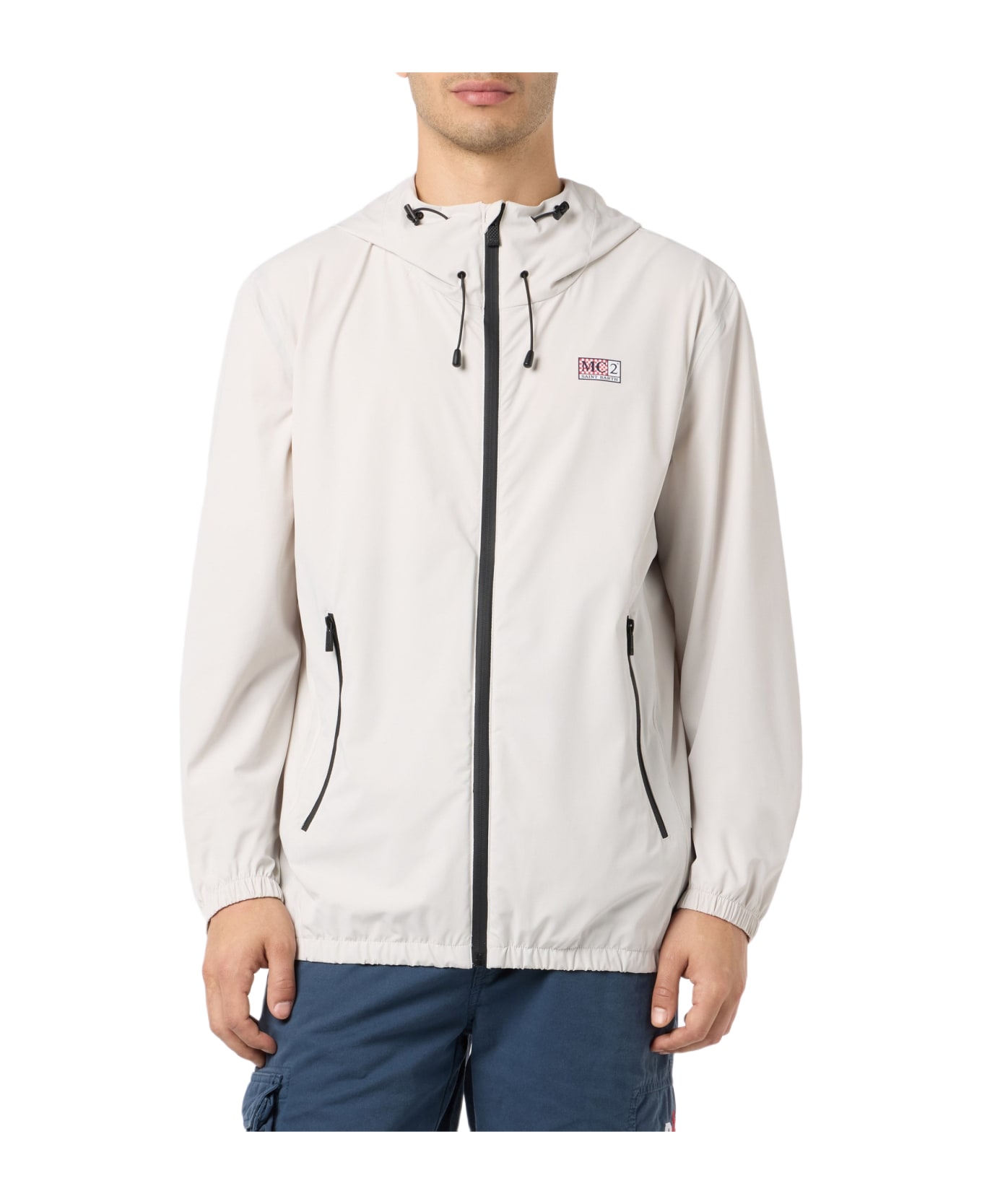 MC2 Saint Barth Man Hooded Lightweight Ice White Fabric Windbreaker Sloop - WHITE