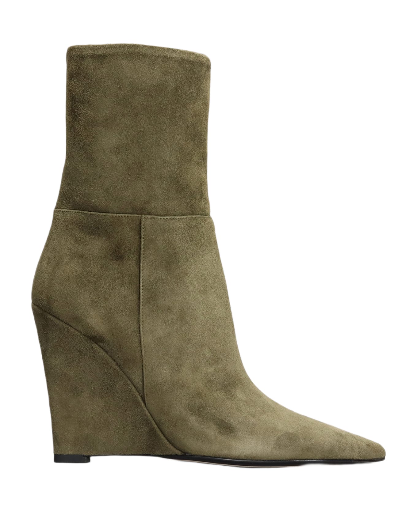 Alevì Bay 100 High Heels Ankle Boots In Green Suede