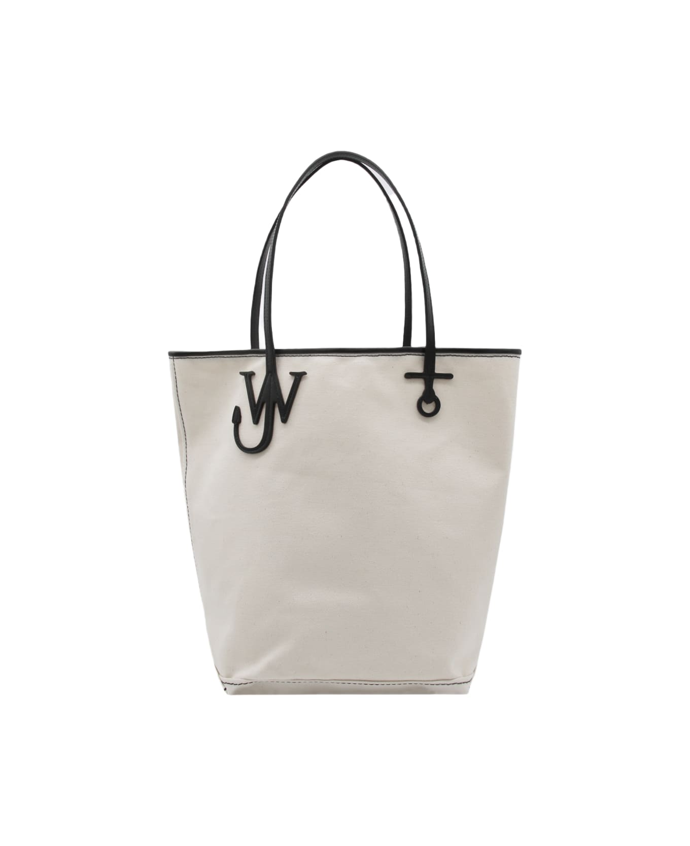 J.W. Anderson Natural And Black Cotton And Leather Tall Anchor Tote Bag - NATURAL/BLACK