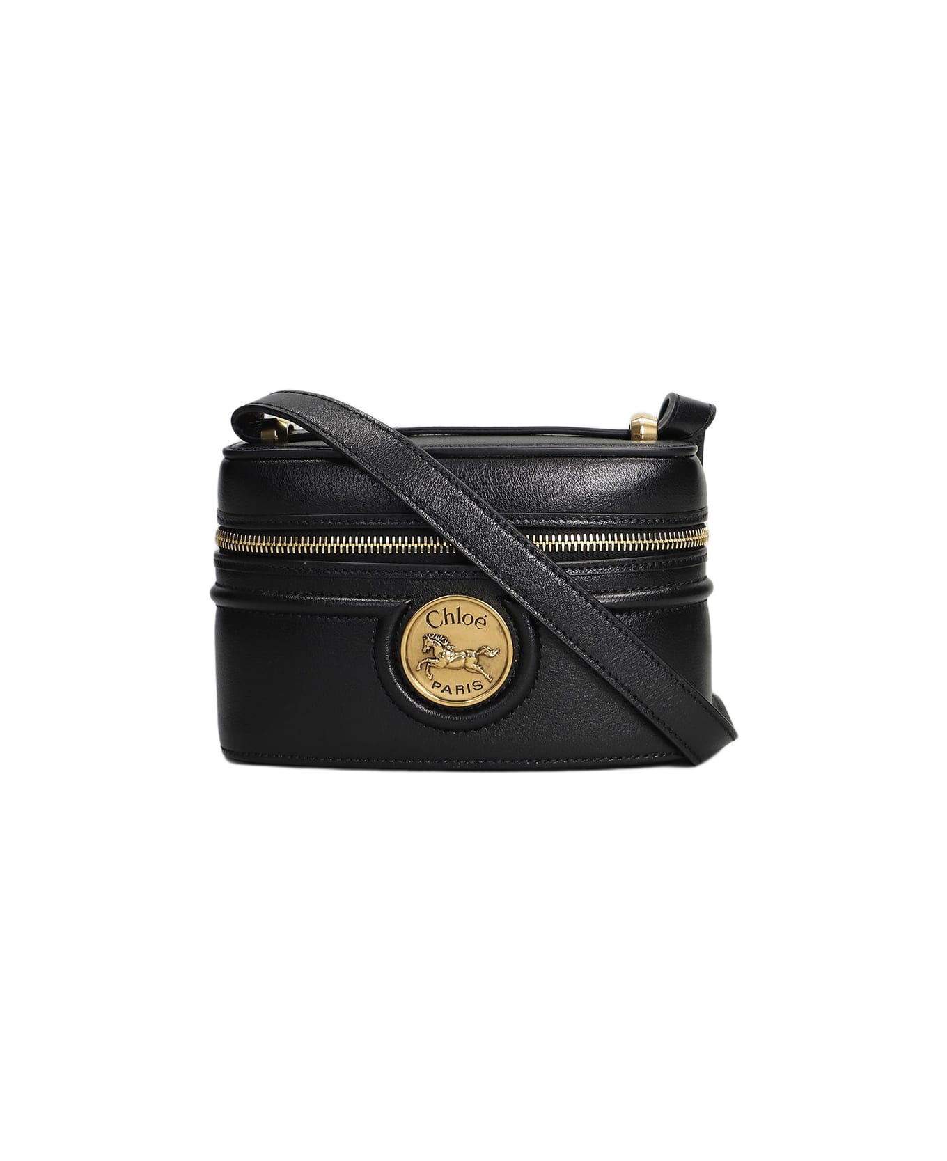 Chloé Horse Medal Shoulder Bag In Black Leather - black
