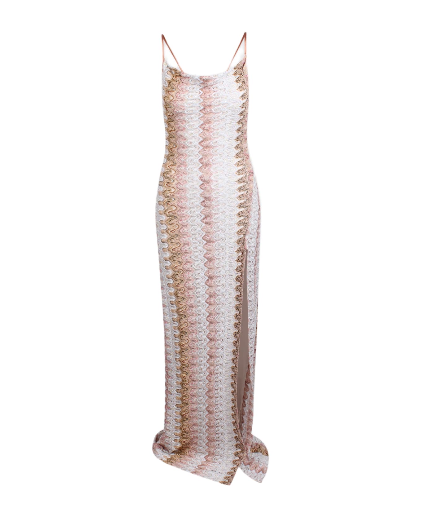 Missoni Long Lace Effect Dress With Draped Neckline And Slit - PINK