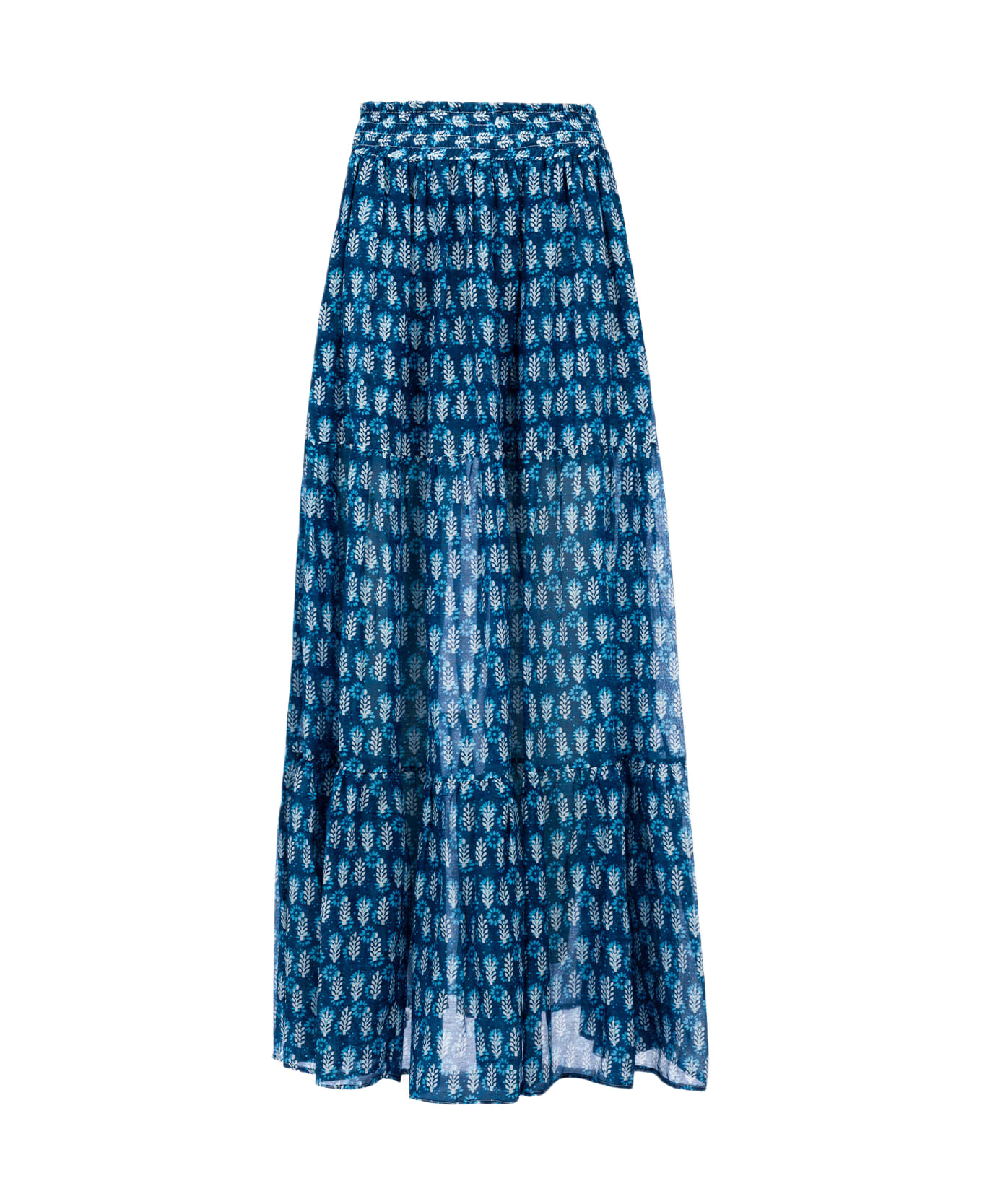 MC2 Saint Barth Woman Silk Voile Pleated Long Skirt Cheyenne - BLUE