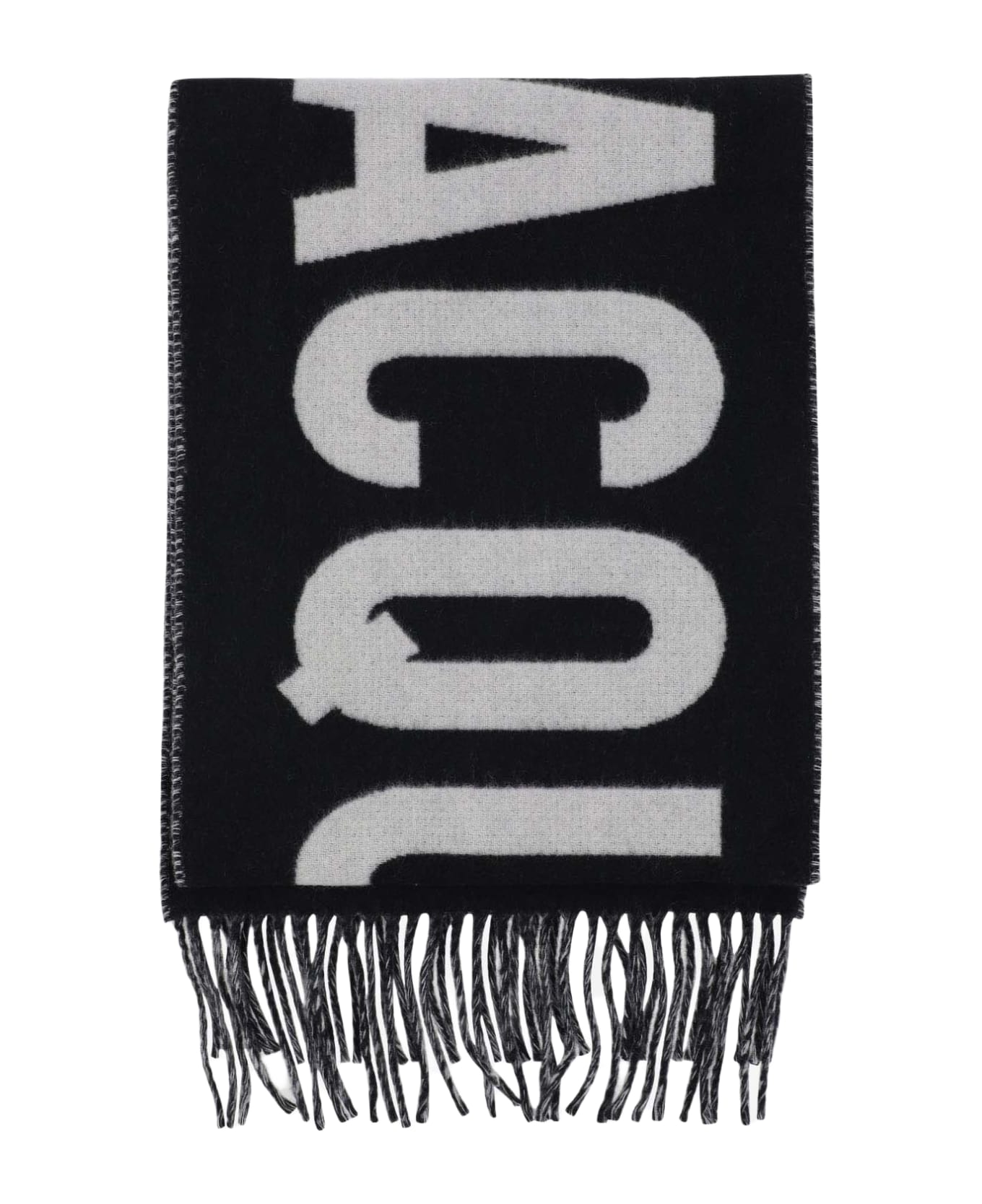 Jacquemus Wool Scarf With Maxi Logo - Black