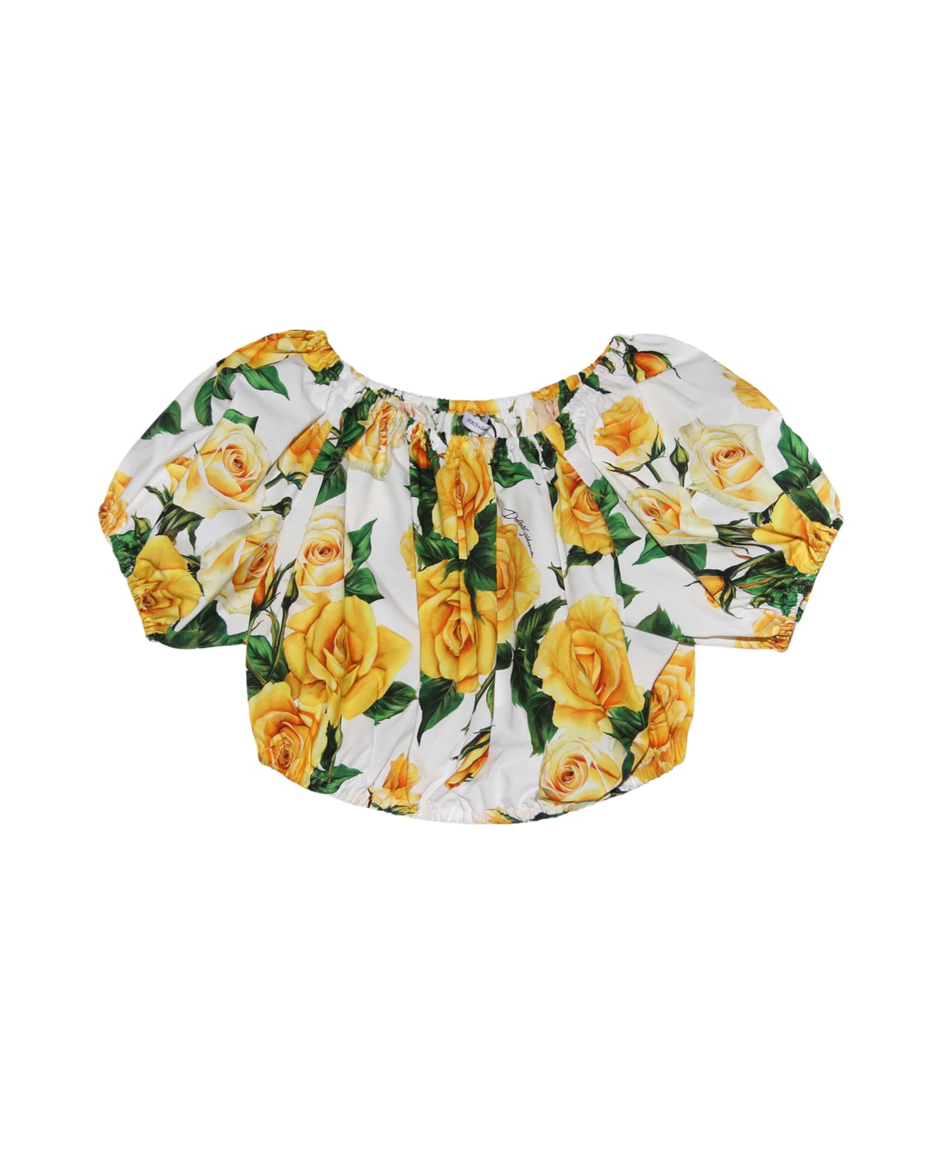 Dolce & Gabbana White, Yellow And Green Cotton Top - ROSE GIALLE F.DO BIANCO トップス