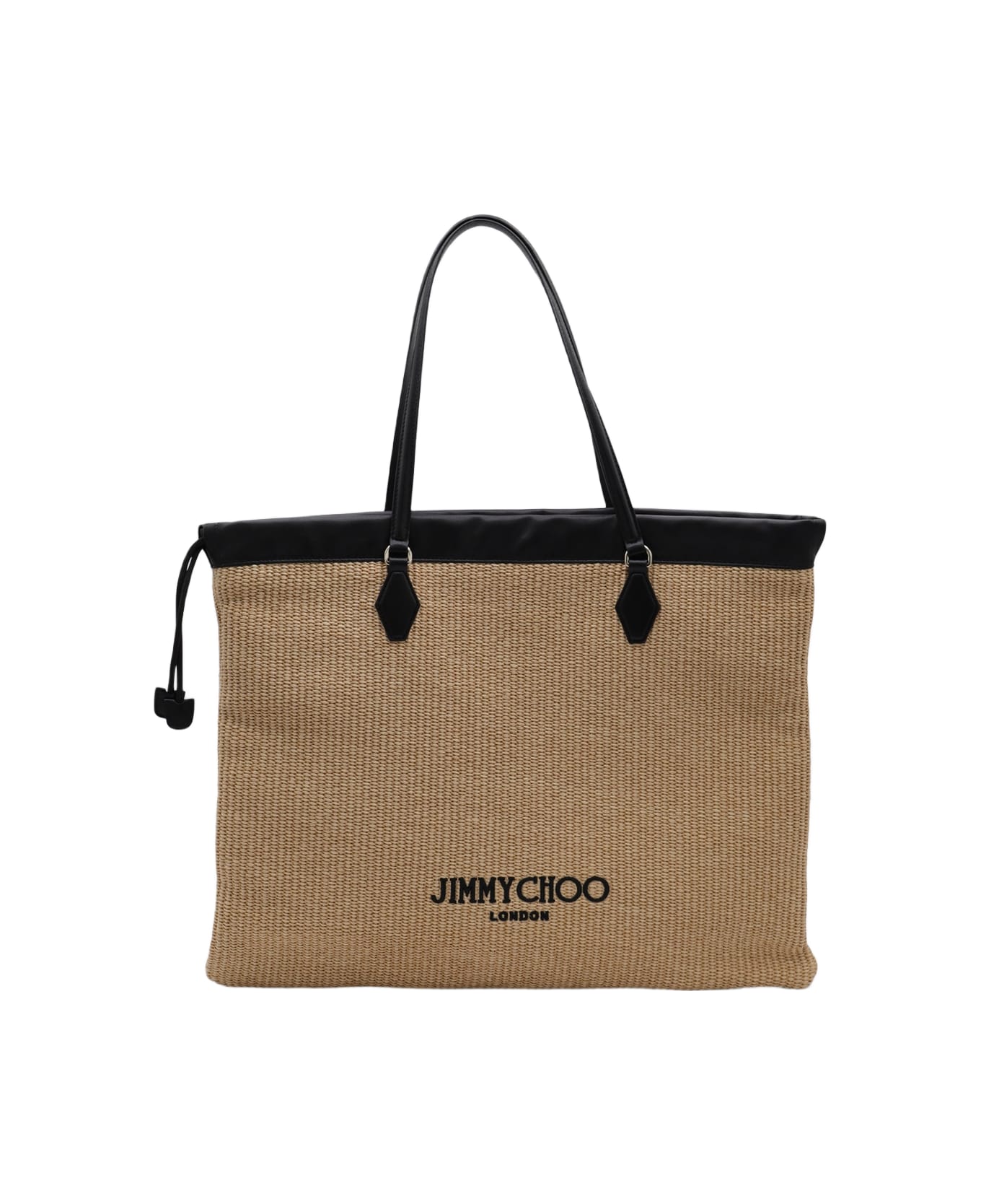 Jimmy Choo Natural Drawstring Tote L - NATURAL/BLACK/LIGHT GOLD