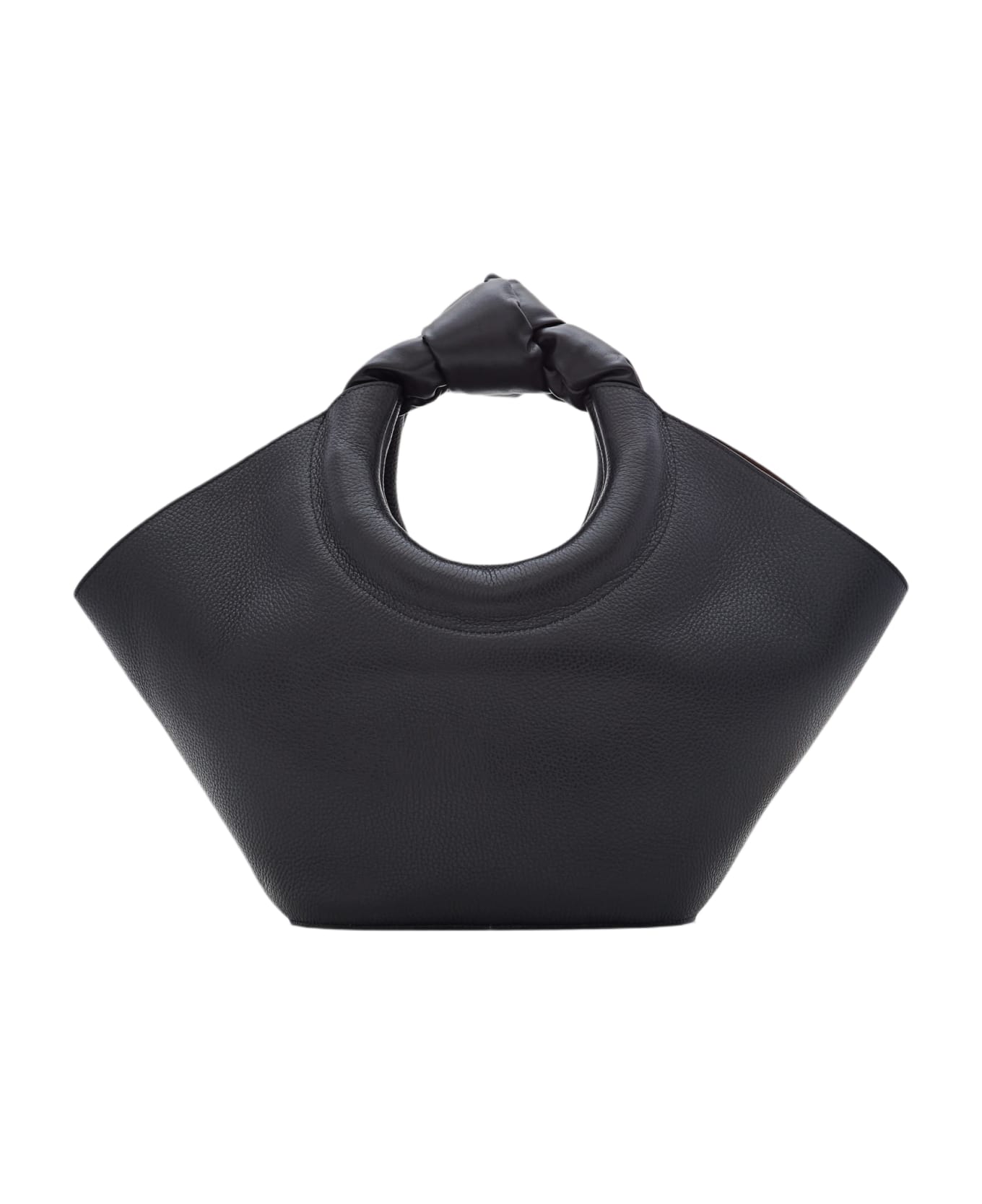 Hereu Castell Grainy Leather Round Handle Tote Bag - Black