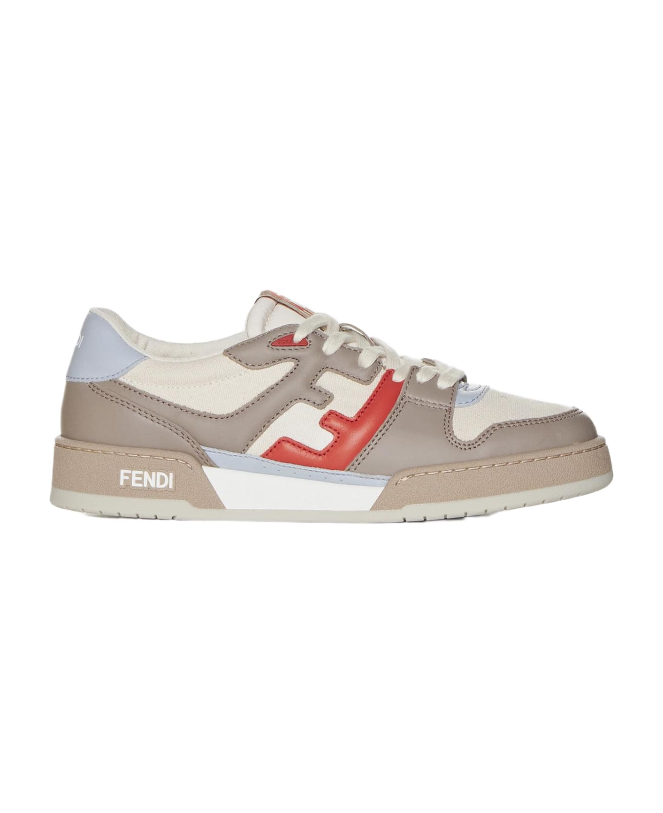 Fendi Match Leather And Fabric Sneakers - Beige
