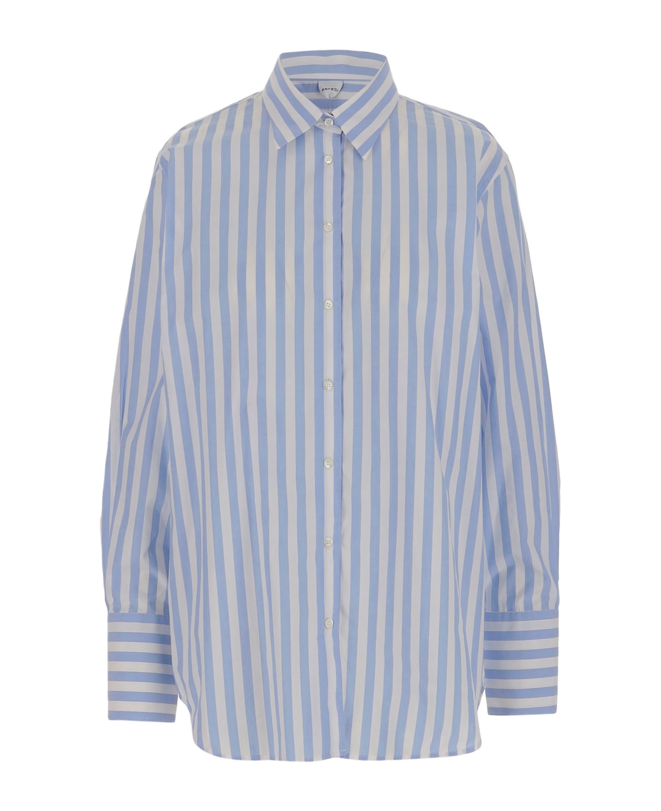 Aspesi Cotton Shirt With Striped Pattern - Clear Blue